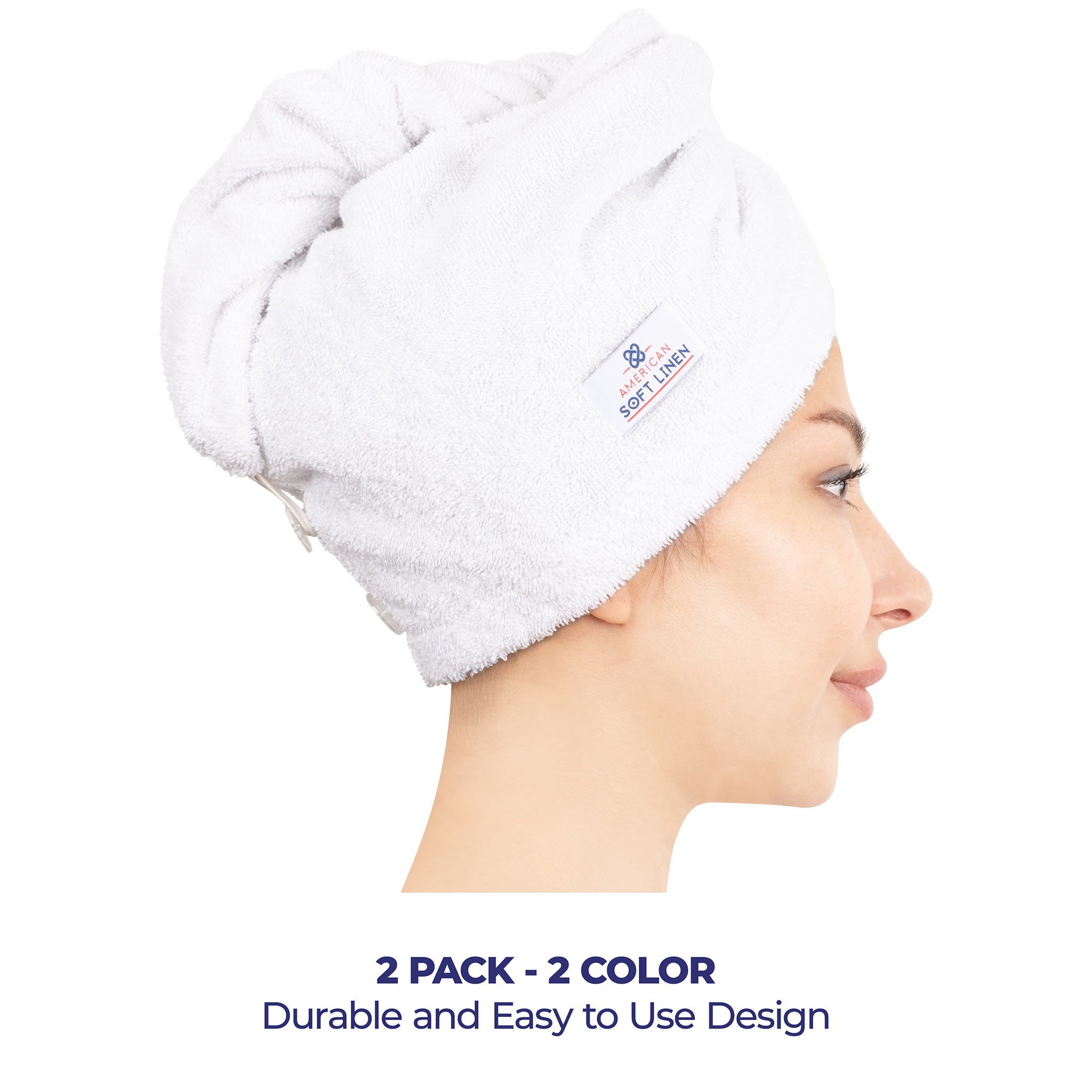 American Soft Linen 100% Cotton Hair Drying Towels for Women 2 pack 75 set case pack rockridge-white-4