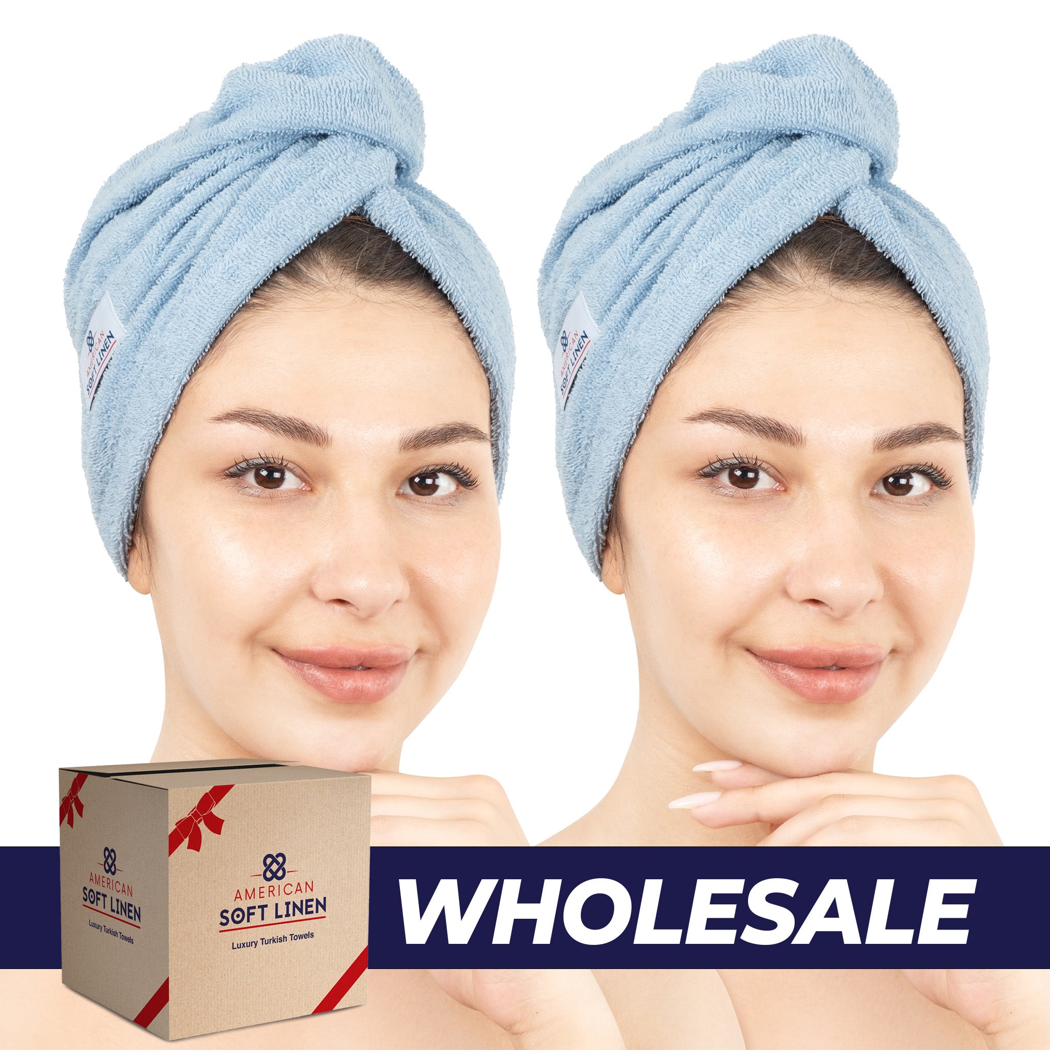 American Soft Linen 100% Cotton Hair Drying Towels for Women 2 pack 75 set case pack sky-blue-0