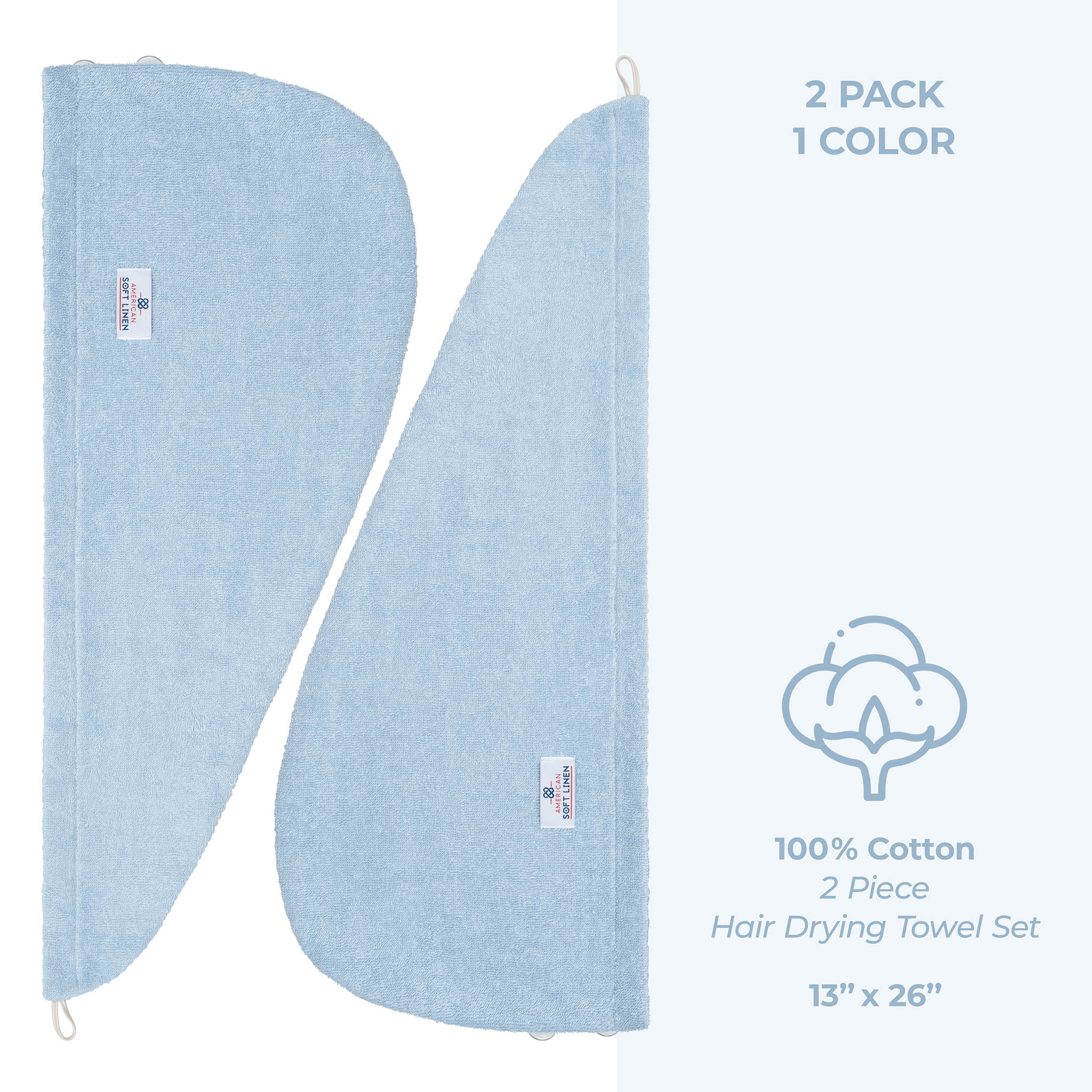 American Soft Linen 100% Cotton Hair Drying Towels for Women 2 pack 75 set case pack sky-blue-4