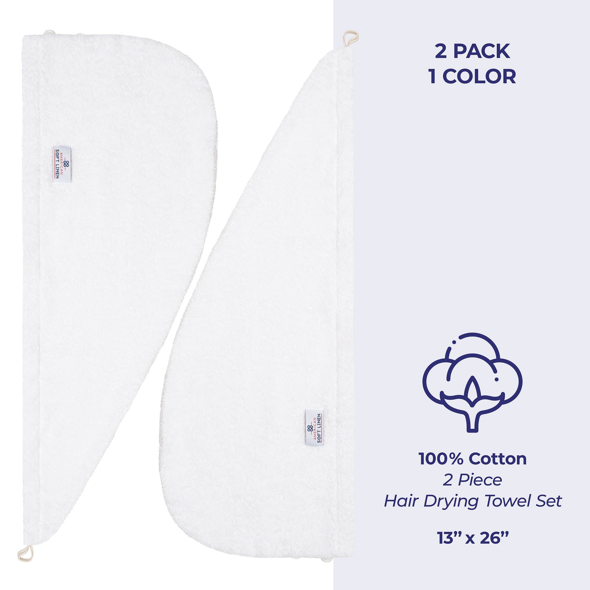 American Soft Linen 100% Cotton Hair Drying Towels for Women 2 pack 75 set case pack white-4
