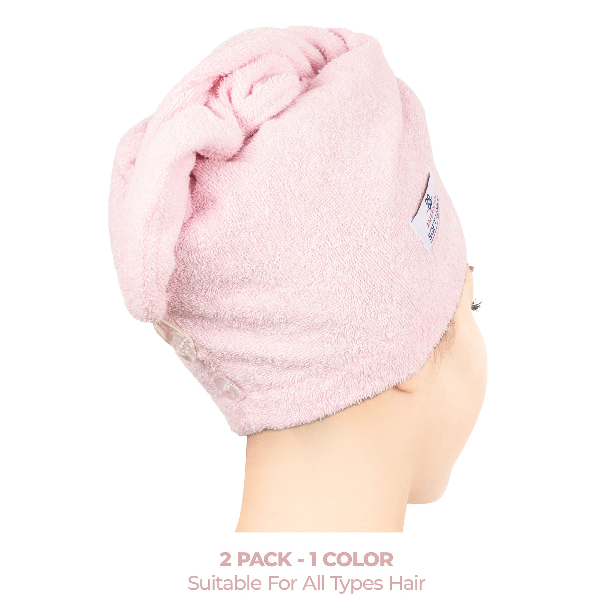 American Soft Linen 100% Cotton Hair Drying Towels for Women Pink-3