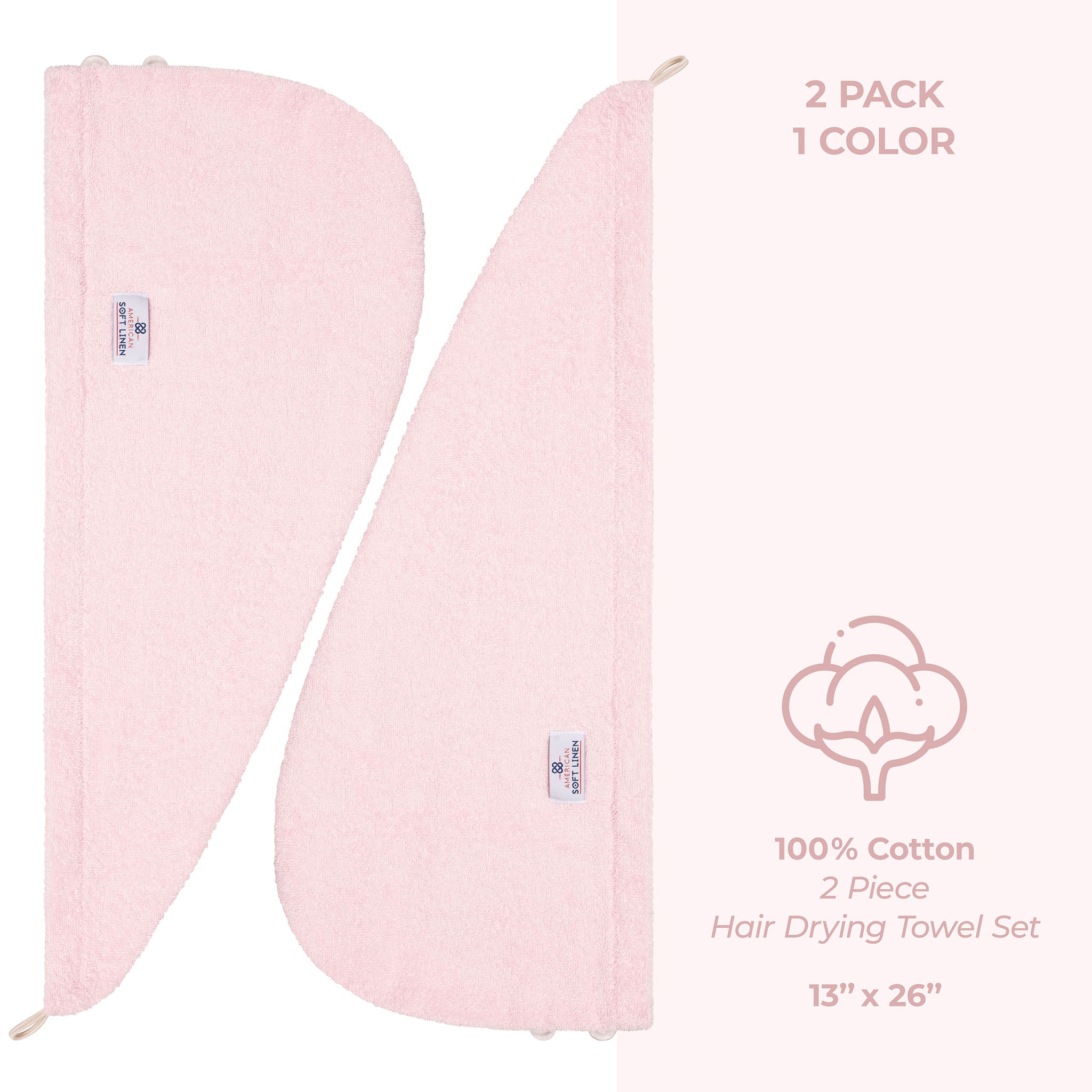 American Soft Linen 100% Cotton Hair Drying Towels for Women Pink-4