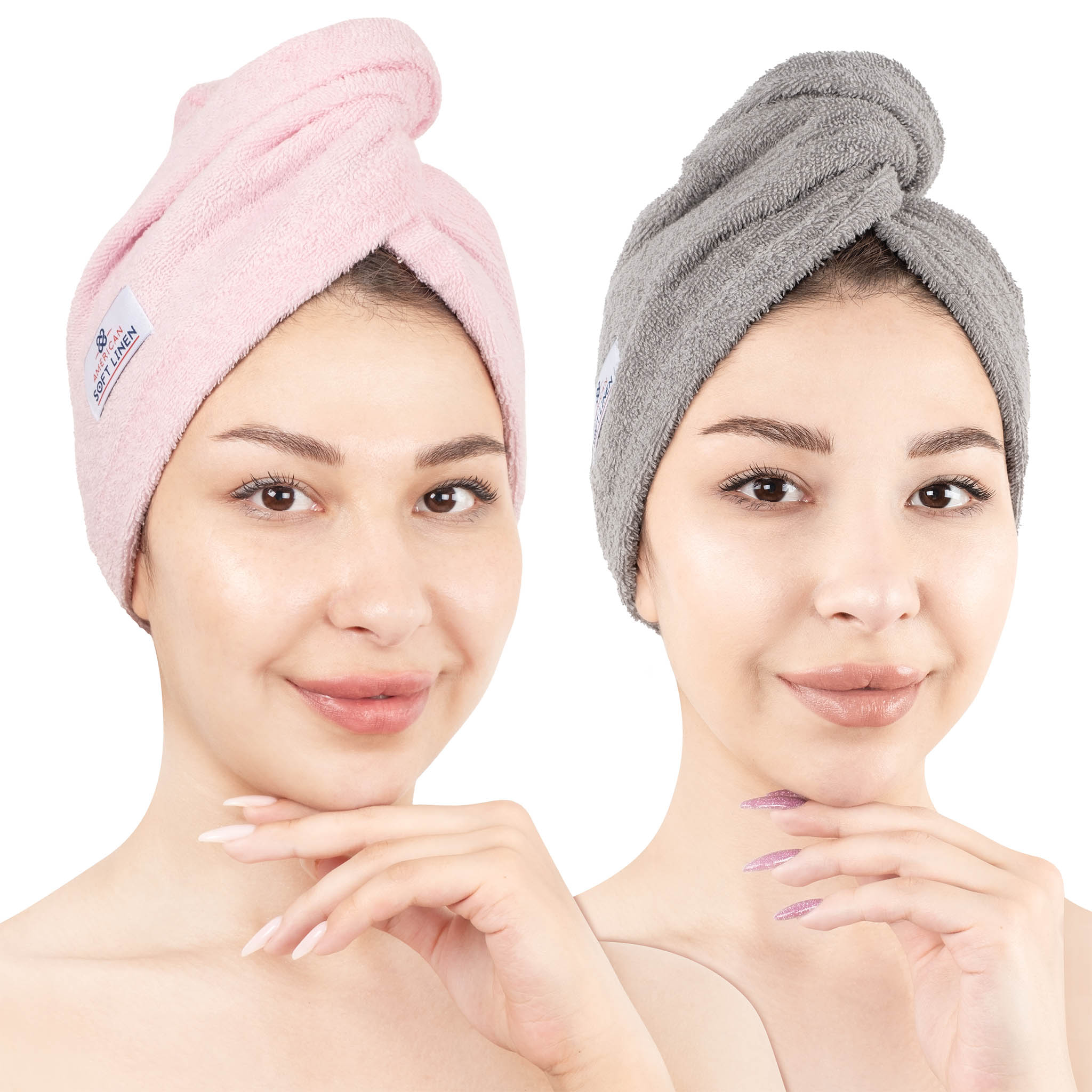 American Soft Linen 100% Cotton Hair Drying Towels for Women Rockridge-Pink-1