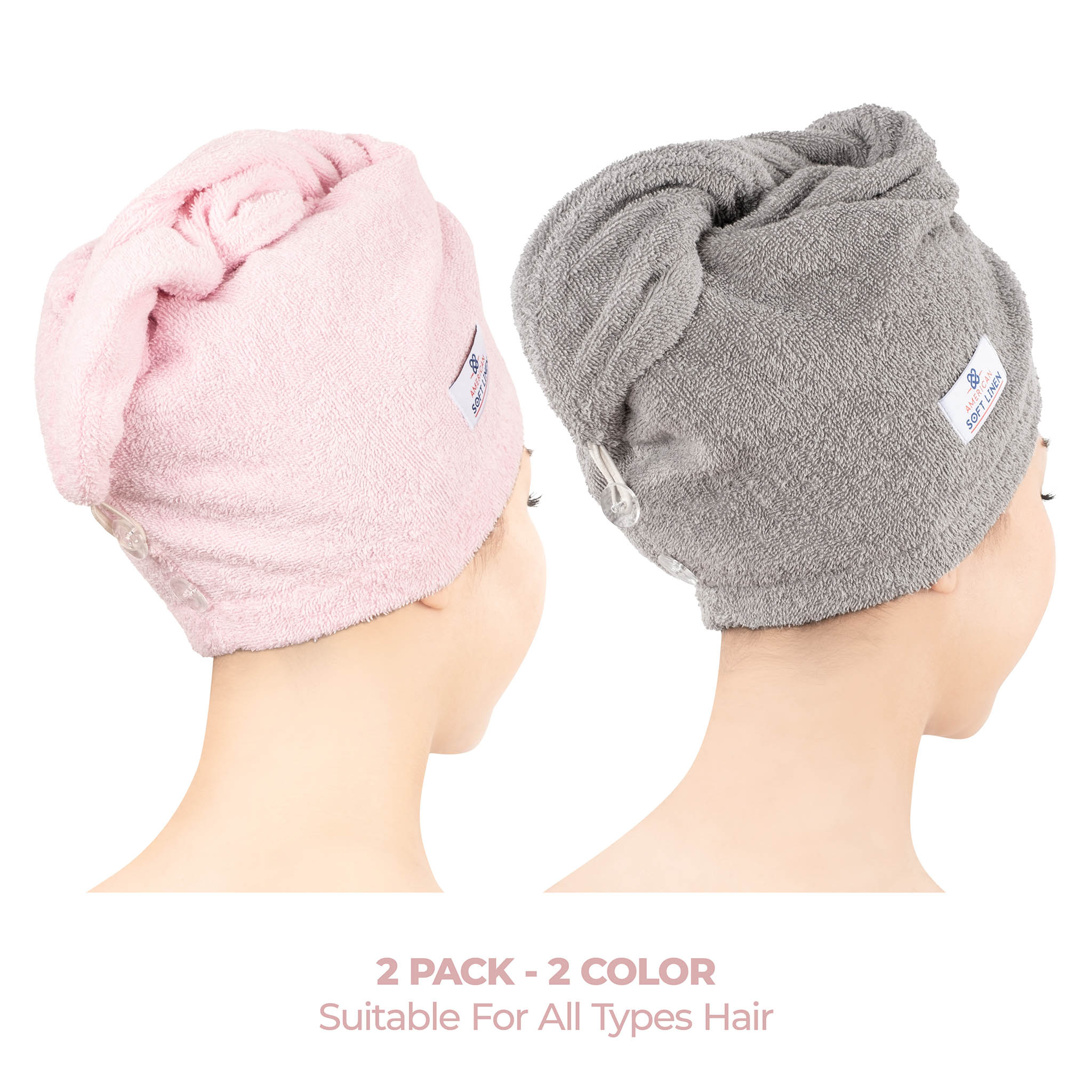 American Soft Linen 100% Cotton Hair Drying Towels for Women Rockridge-Pink-2