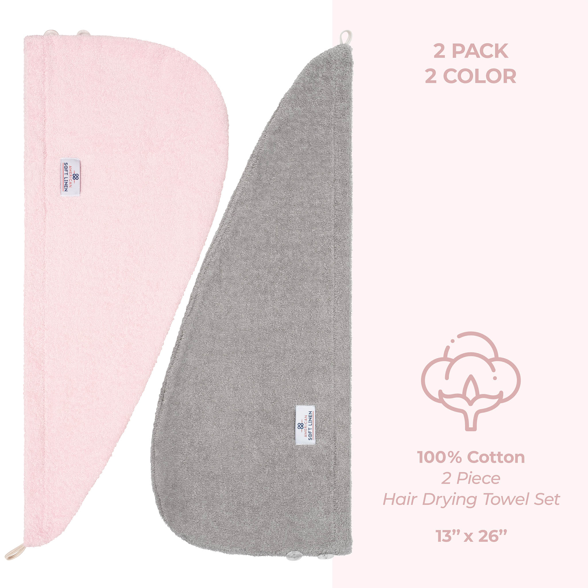 American Soft Linen 100% Cotton Hair Drying Towels for Women Rockridge-Pink-5