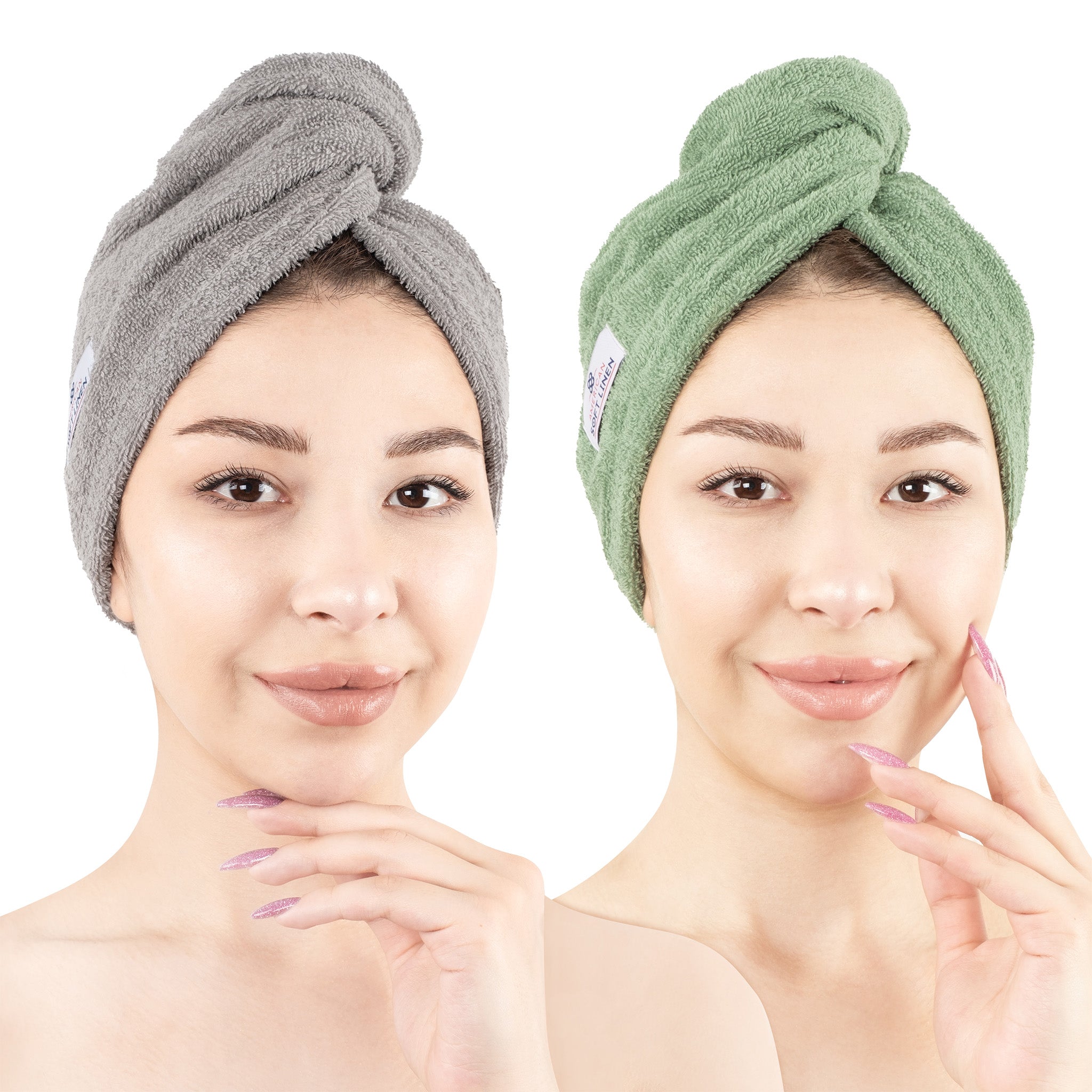American Soft Linen 100% Cotton Hair Drying Towels for Women Rockridge-Sage Green-1