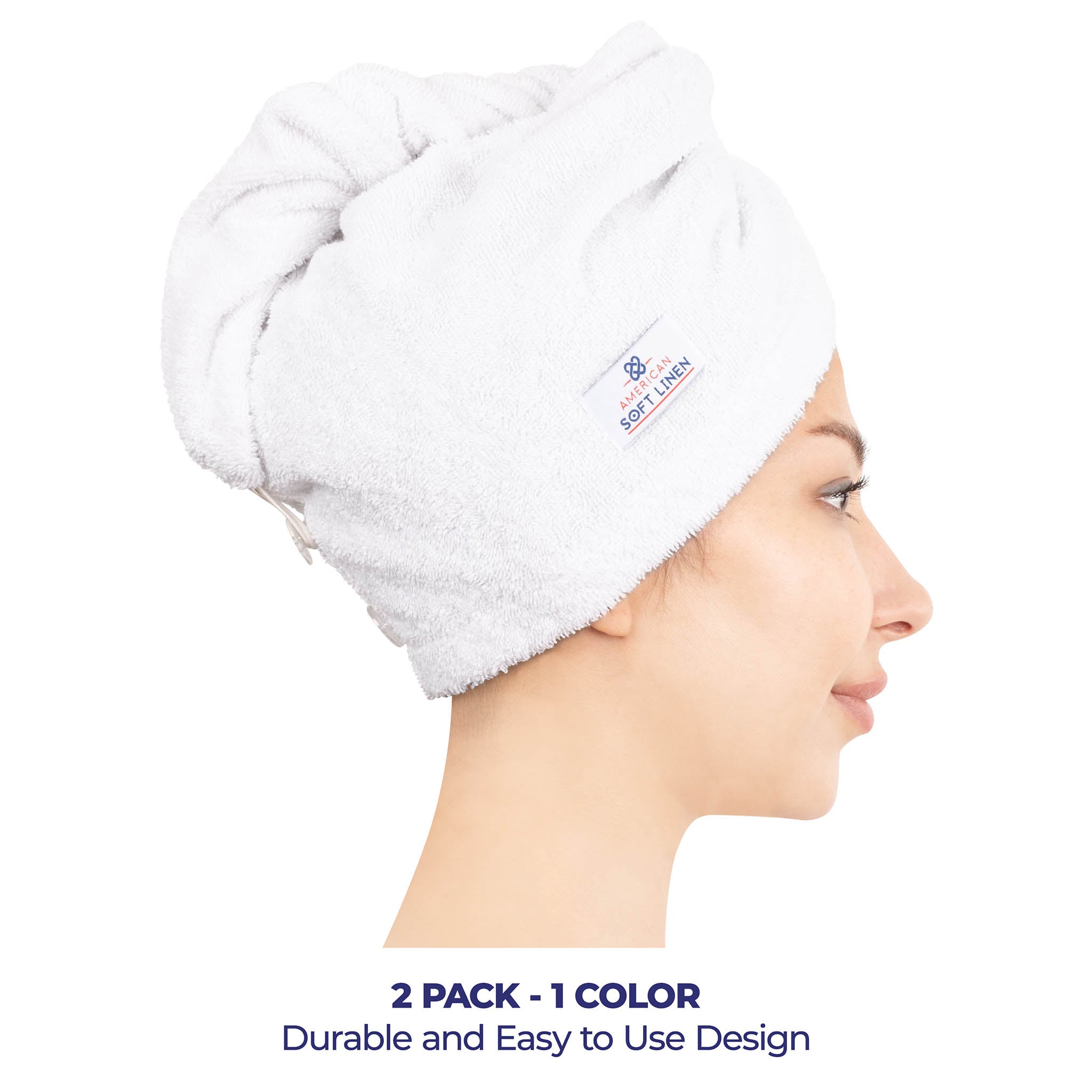 American Soft Linen 100% Cotton Hair Drying Towels for Women White-2