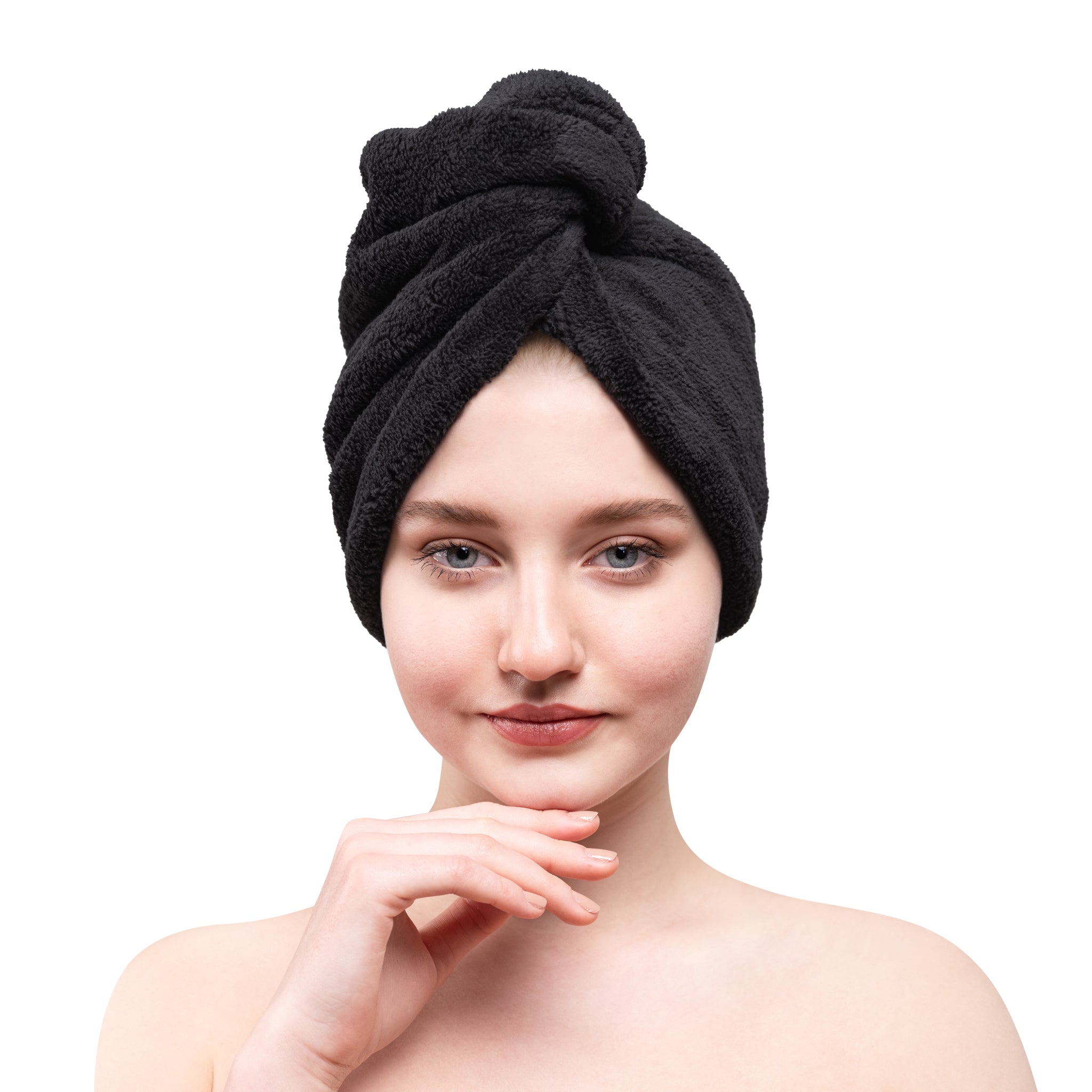 American Soft Linen Extremely Soft Super Absorbent and Fast Drying Hair Towel -2-packed-black-1