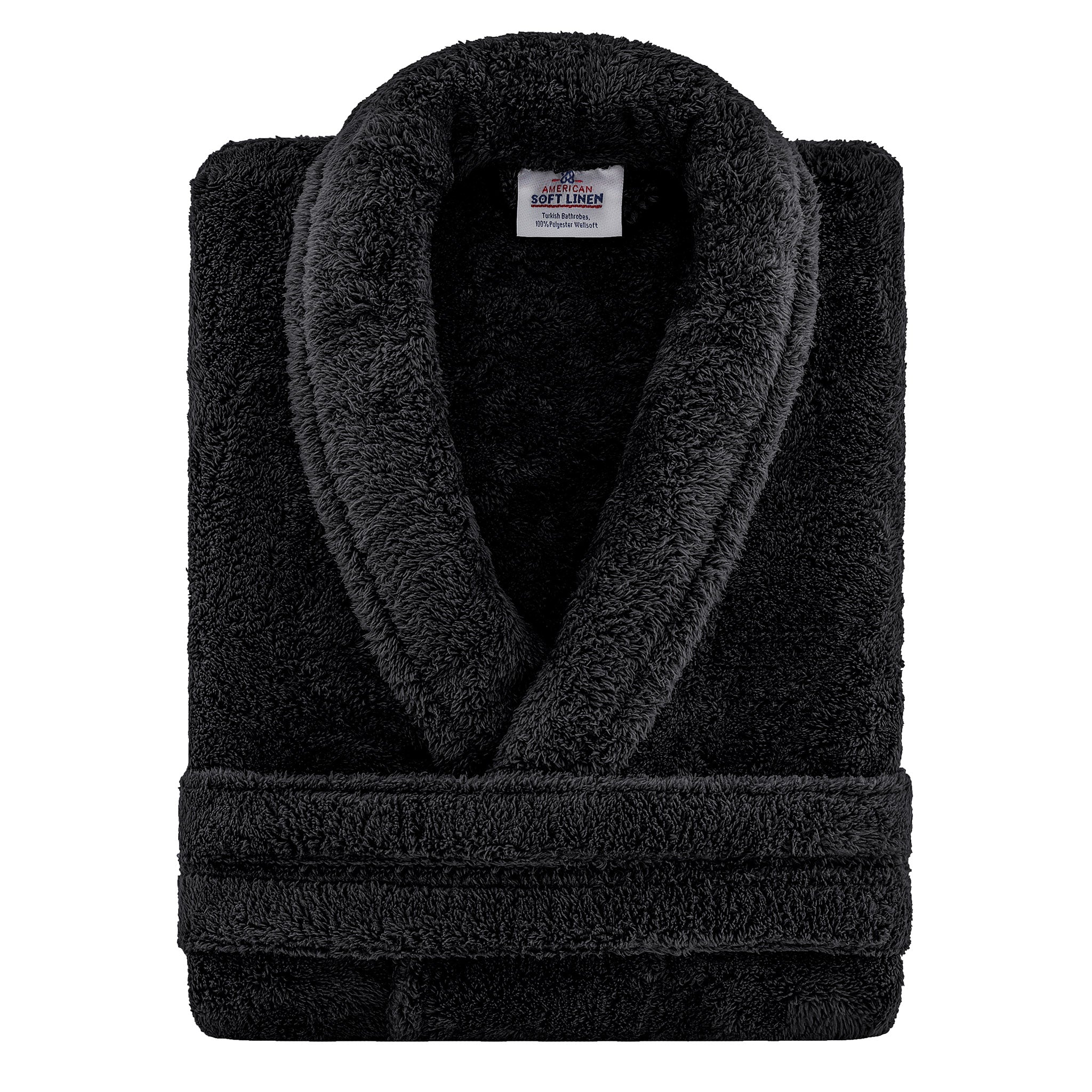 American Soft Linen Super Soft Absorbent and Fluffy Unisex Fleece Bathrobe -12 Set Case Pack -L-XL-black-3
