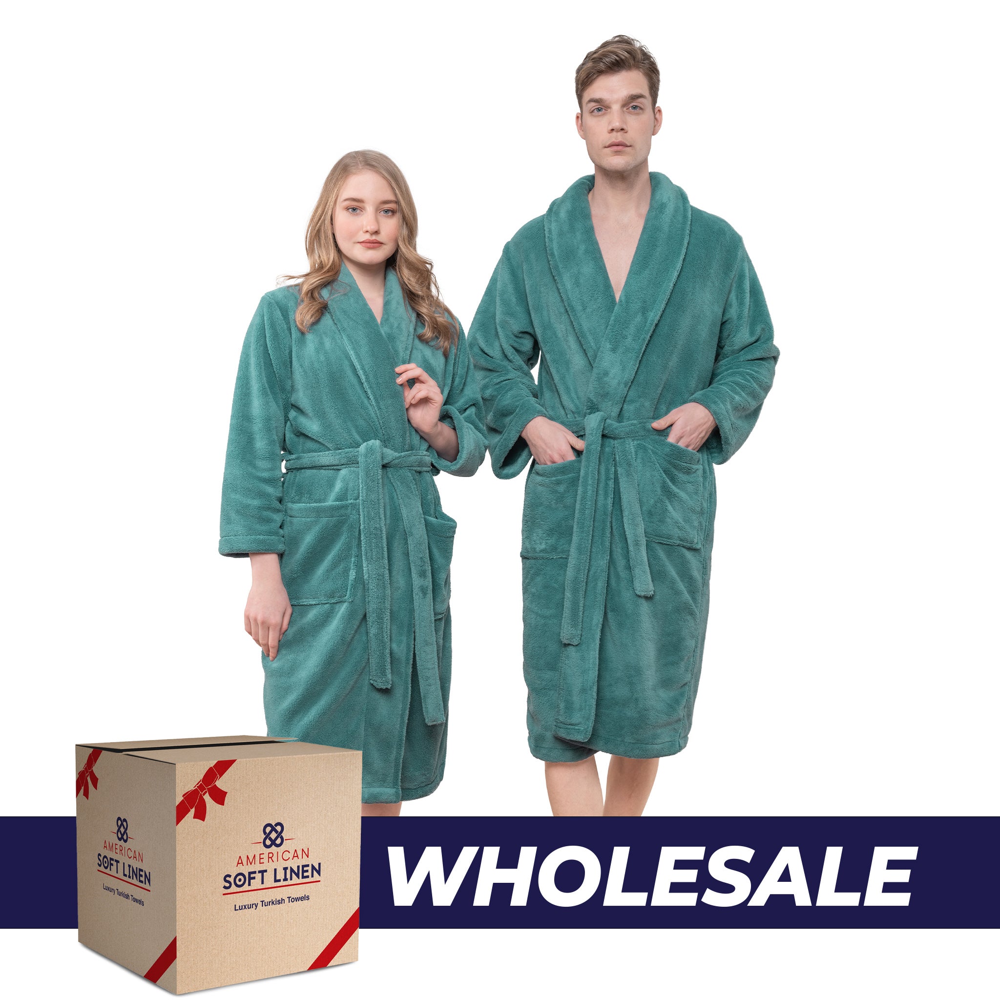 American Soft Linen Super Soft Absorbent and Fluffy Unisex Fleece Bathrobe -12 Set Case Pack -L-XL-colonial-blue-0