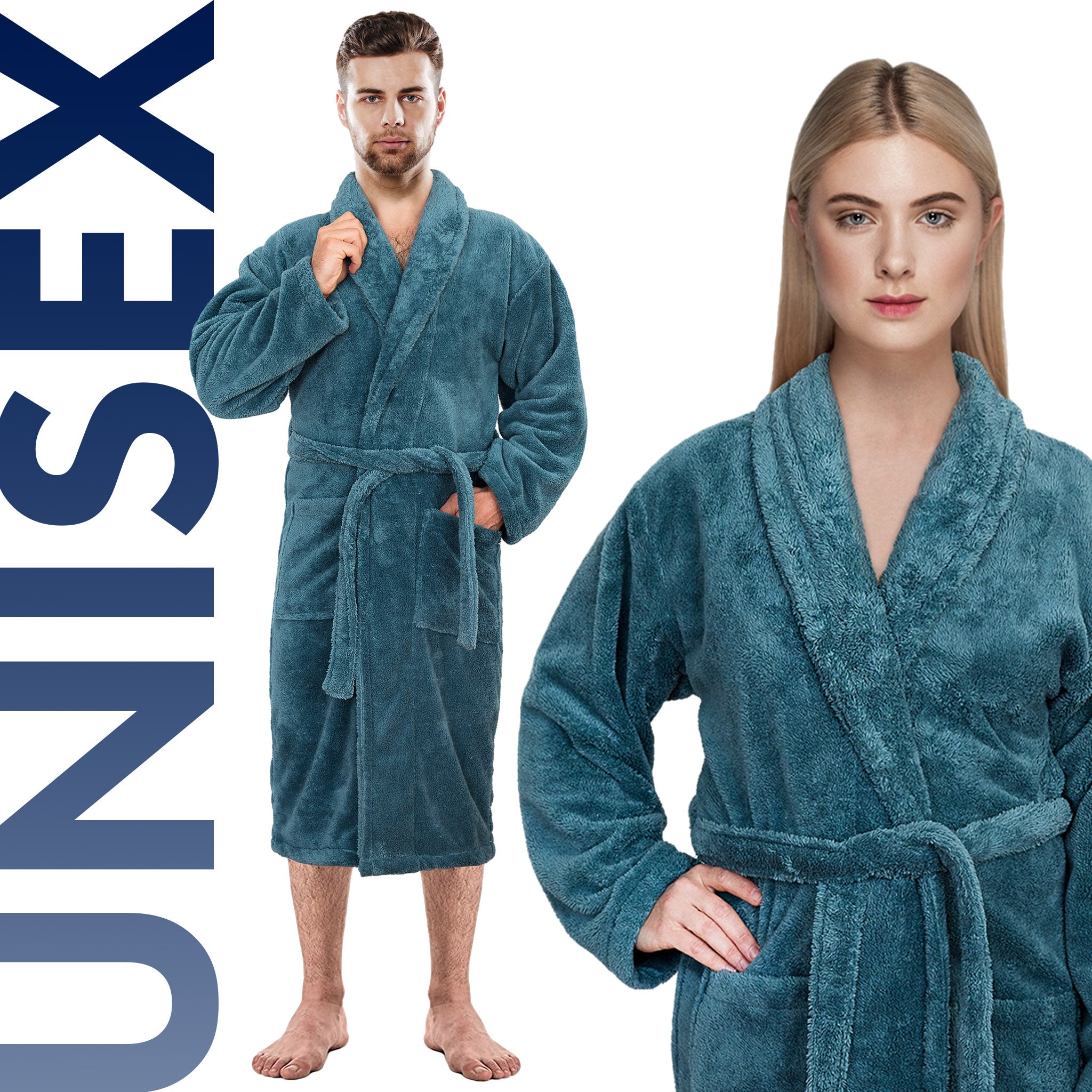 American Soft Linen Super Soft, Absorbent and Fluffy, Unisex Fleece Bathrobe L-XL-colonial-blue-6
