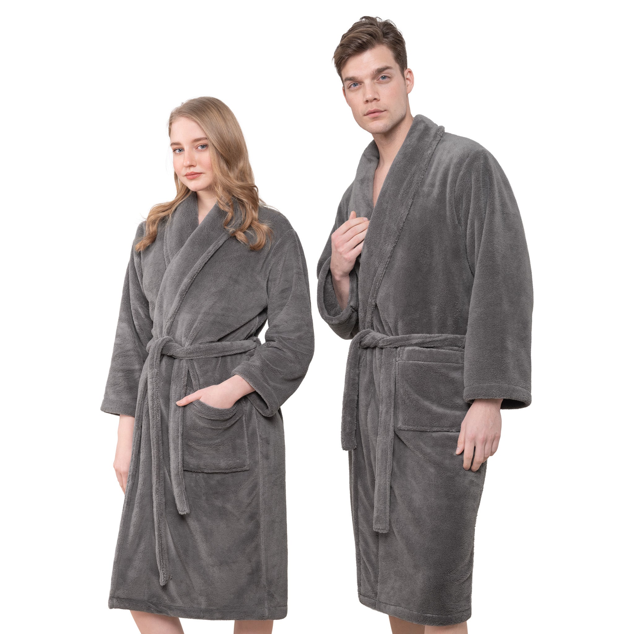 American Soft Linen Super Soft, Absorbent and Fluffy, Unisex Fleece Bathrobe L-XL-gray-1