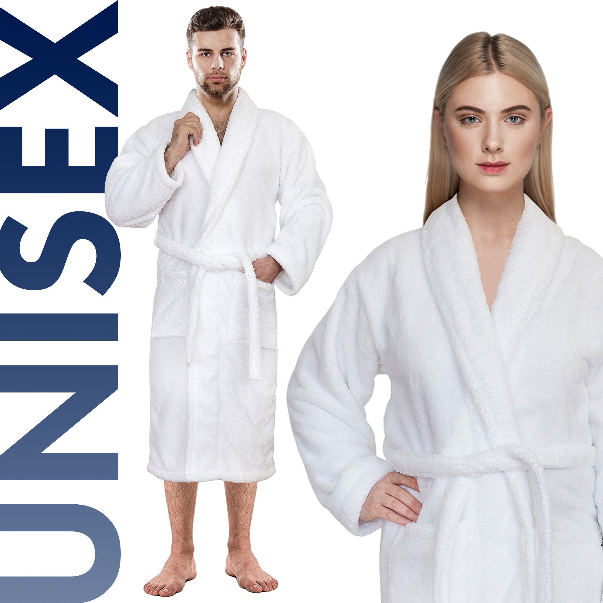 American Soft Linen Super Soft, Absorbent and Fluffy, Unisex Fleece Bathrobe L-XL-white-6