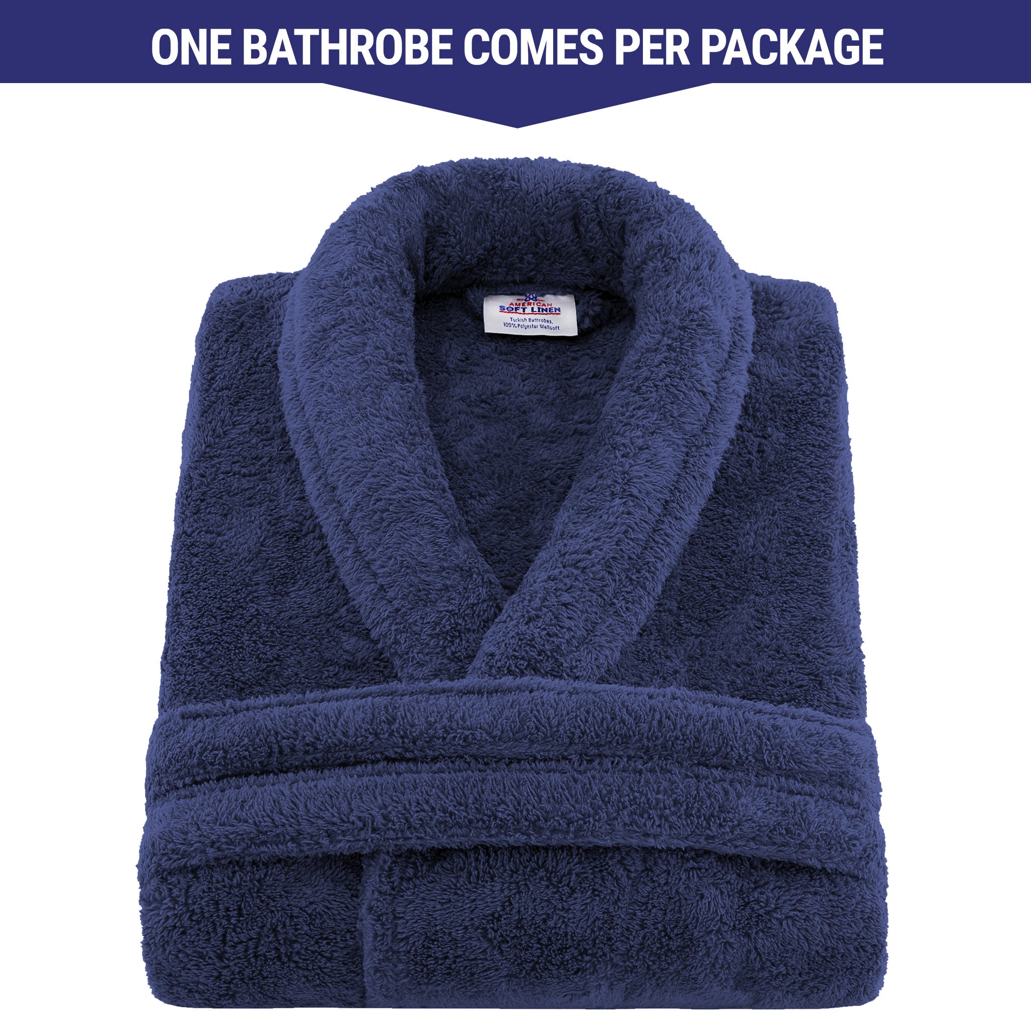 American Soft Linen Super Soft Absorbent and Fluffy Unisex Fleece Bathrobe -12 Set Case Pack -M-L-navy-blue-2