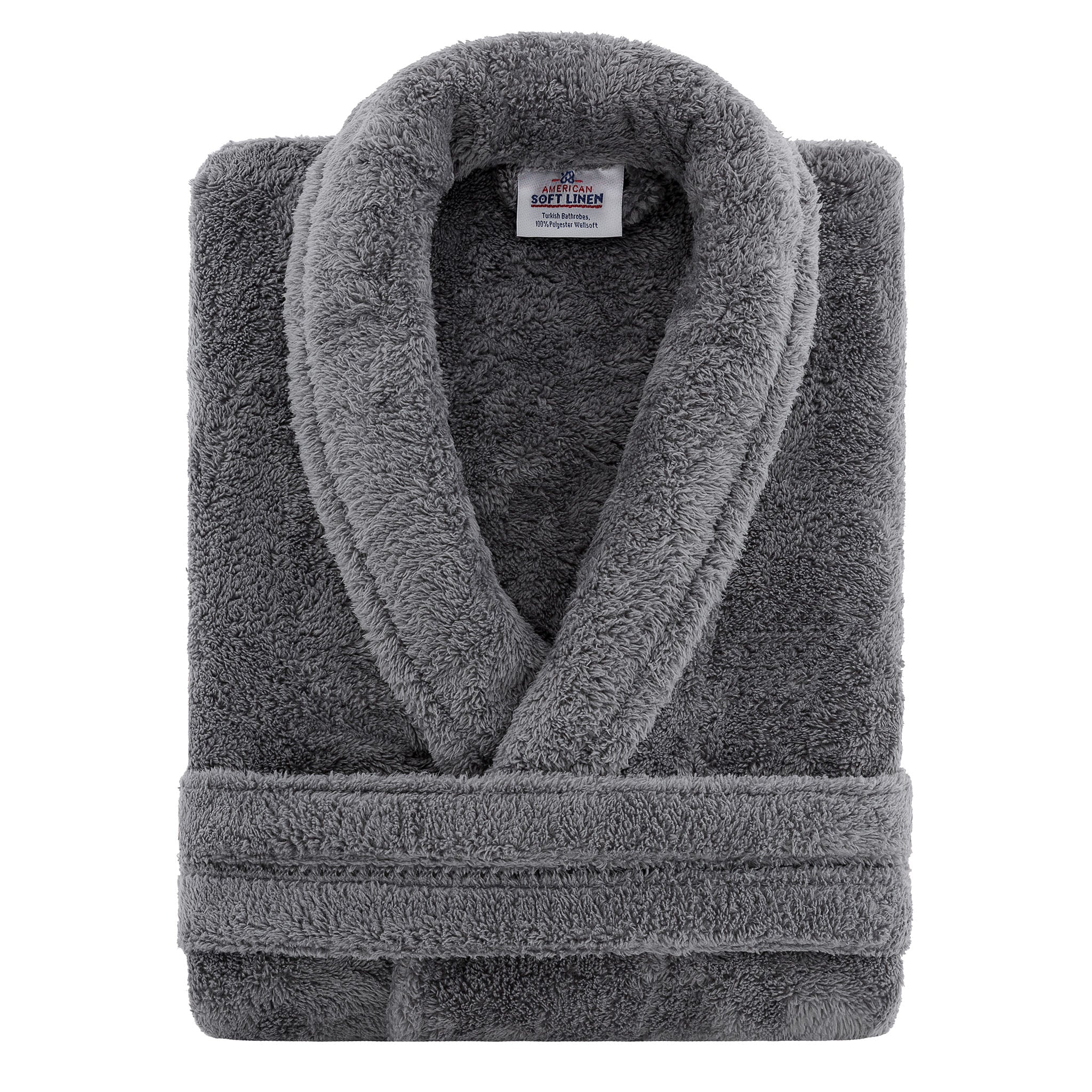 American Soft Linen Super Soft, Absorbent and Fluffy, Unisex Fleece Bathrobe M-L-gray-3
