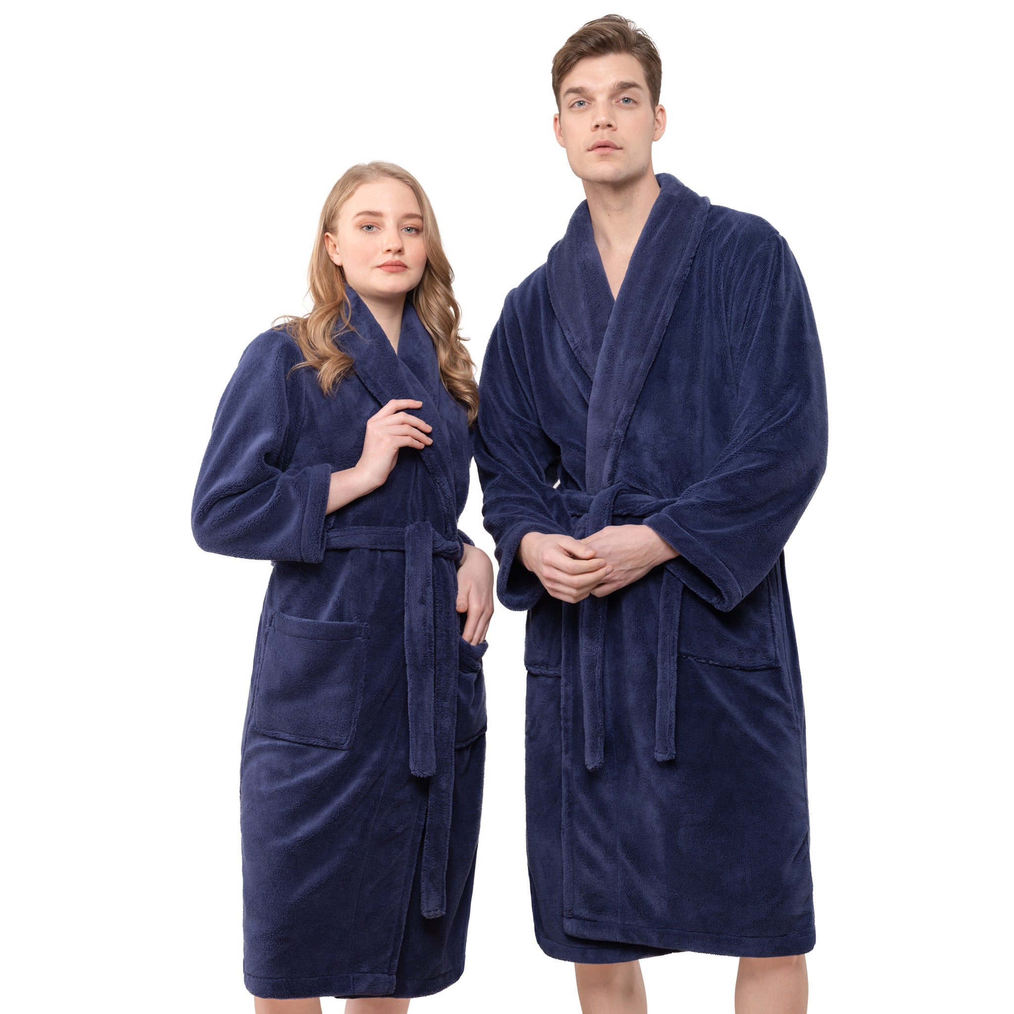 American Soft Linen Super Soft, Absorbent and Fluffy, Unisex Fleece Bathrobe M-L-navy-blue-1