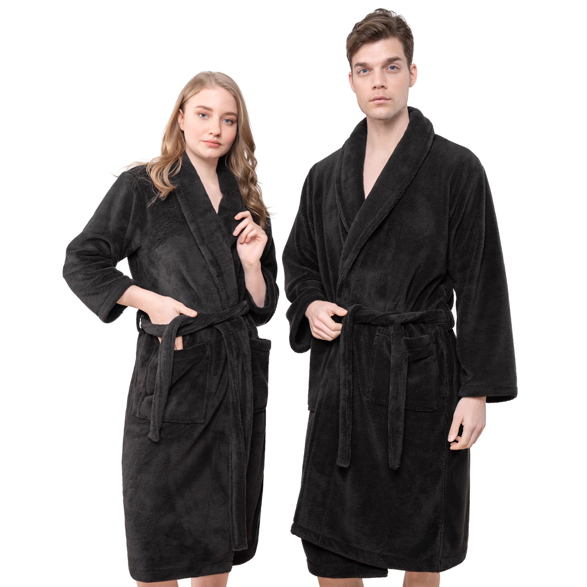 American Soft Linen Super Soft Absorbent and Fluffy Unisex Fleece Bathrobe -12 Set Case Pack -XL-XXL-black-1