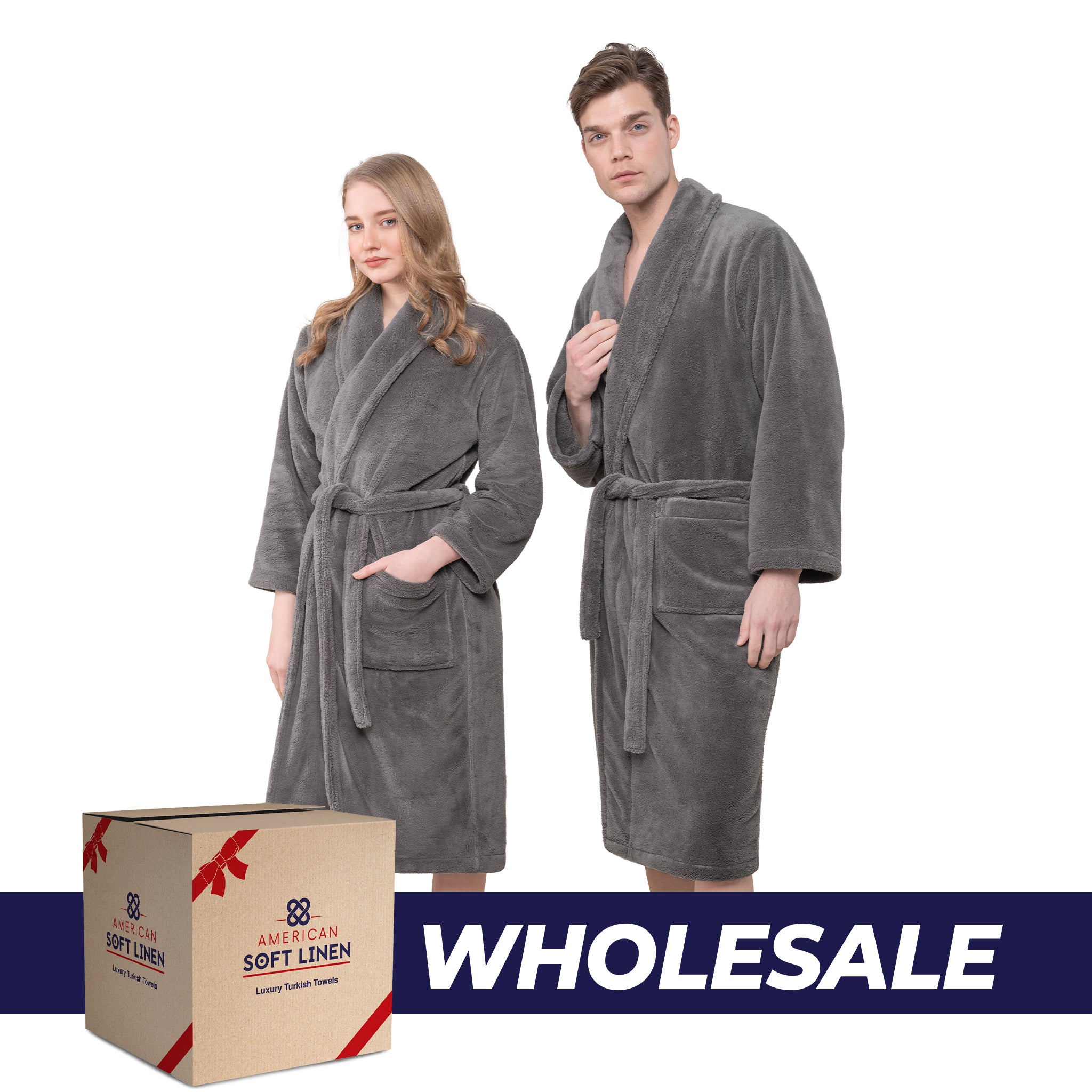 American Soft Linen Super Soft Absorbent and Fluffy Unisex Fleece Bathrobe -12 Set Case Pack -XL-XXL-gray-0