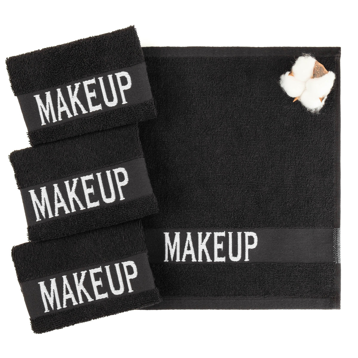 Makeup Remover Cosmetic Washcloth 12x12, 1.25 lb. 100% Cotton, Black, 1  dozen
