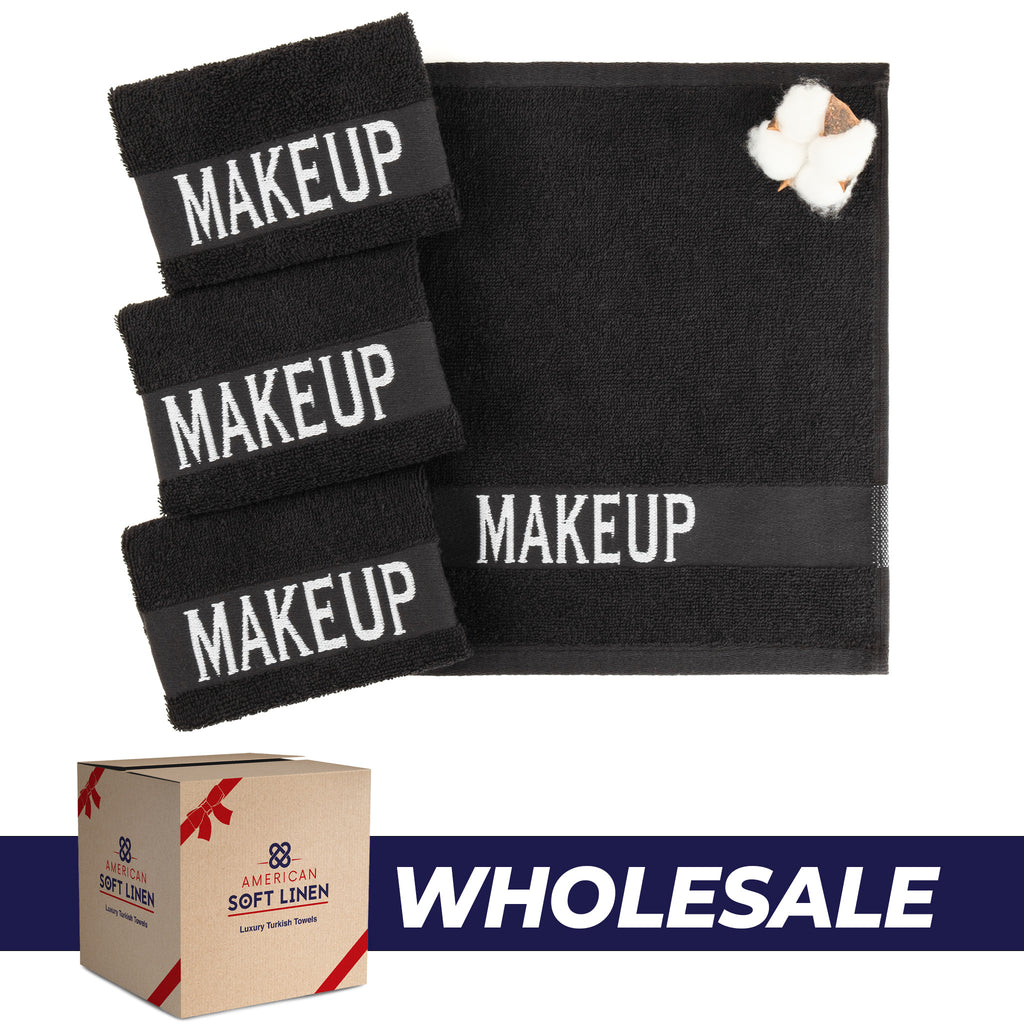 American Soft Linen, Makeup Remover Face Cloth, 100% Cotton Makeup Towels, 4 Packed Face Towels, 12x12 inches, Black - 100 Set Case Pack