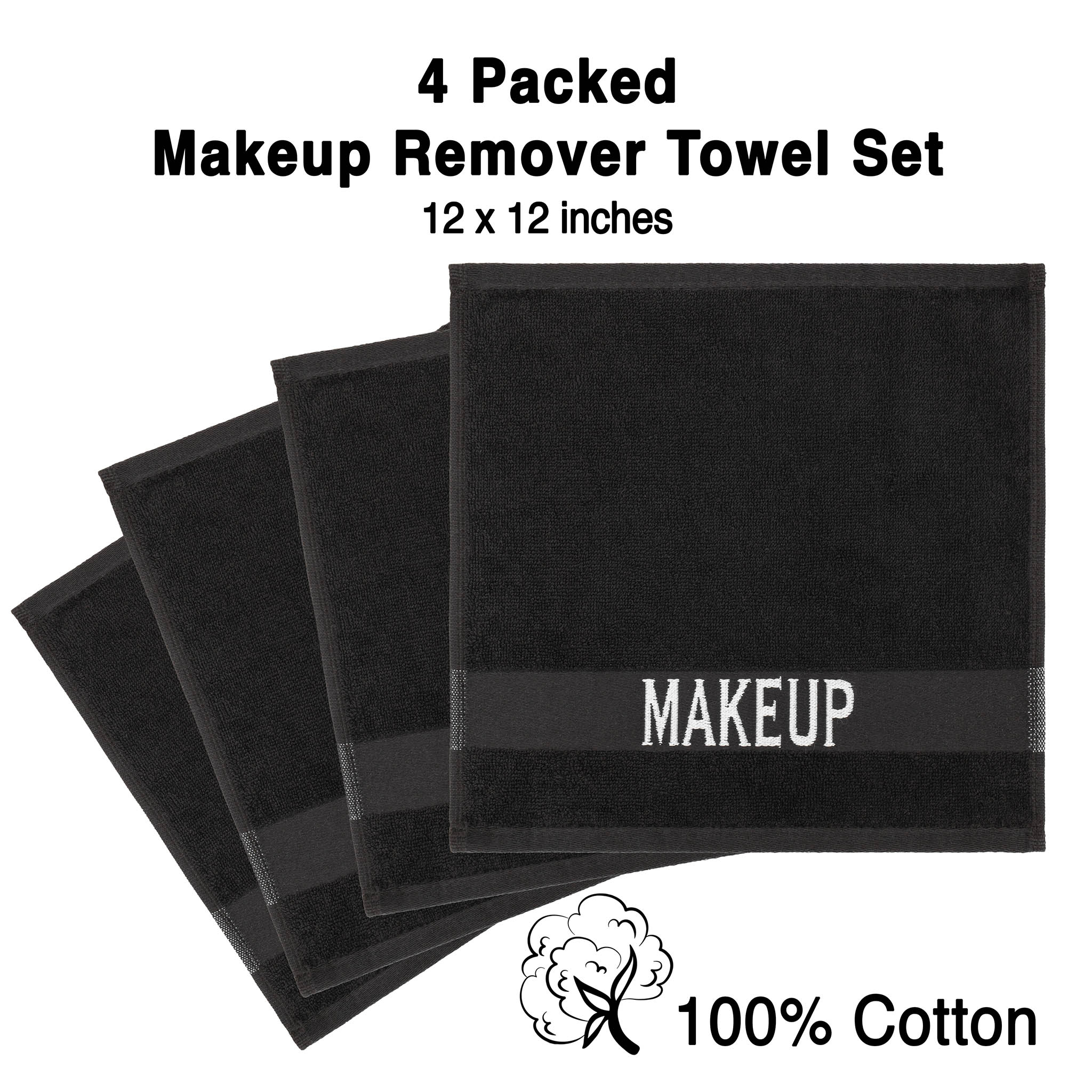 Makeup Remover Cosmetic Washcloth 12x12, 1.25 lb. 100% Cotton, Black, 1  dozen