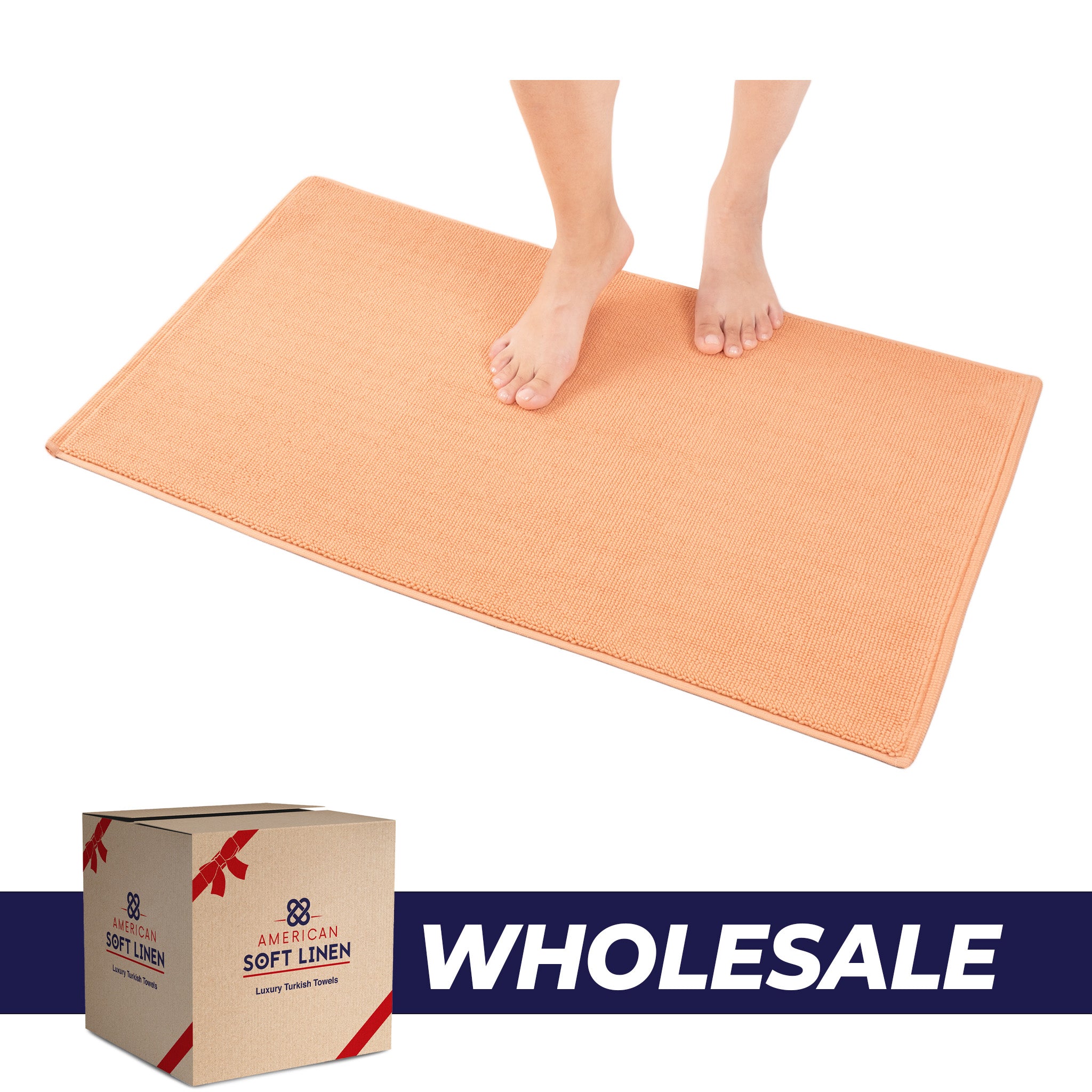 American Soft Linen Non-slip 20x34 100% Cotton Bath Rug Wholesale malibu-peach-0