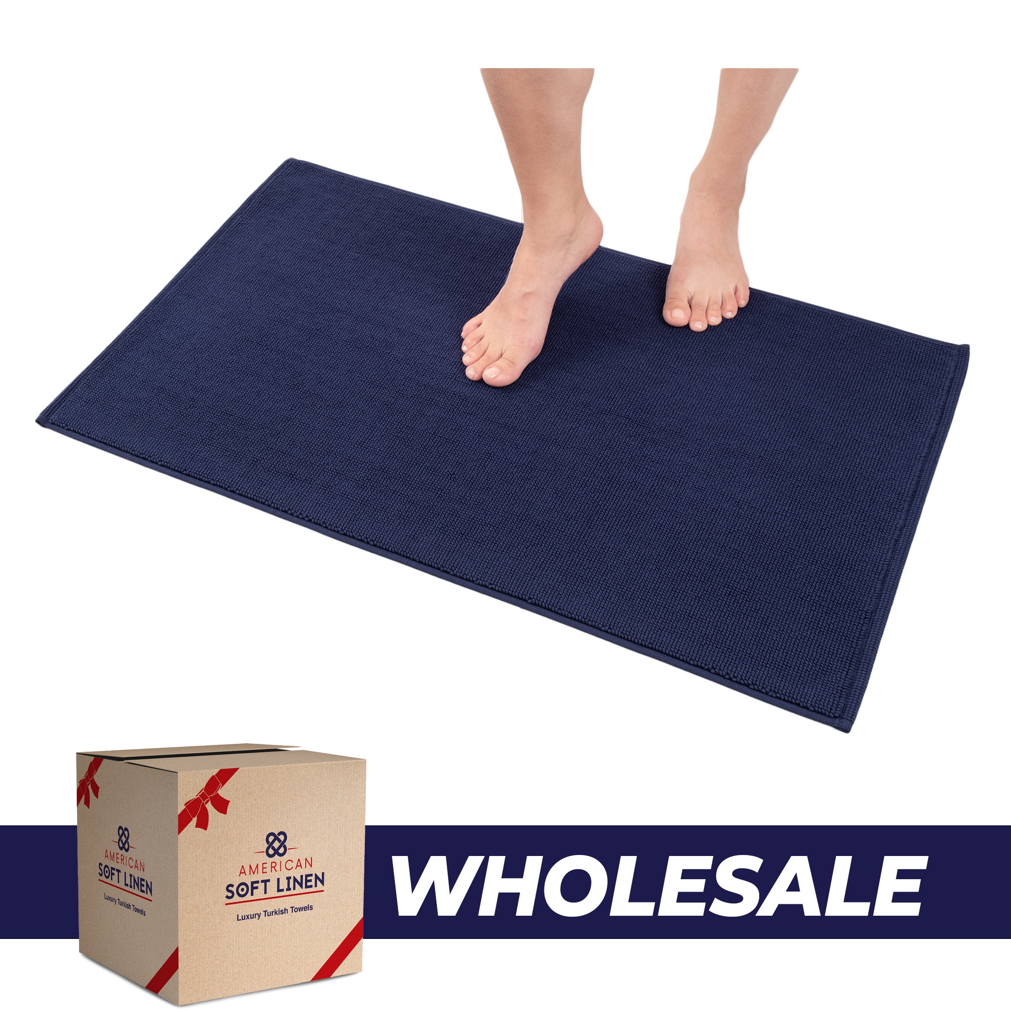 American Soft Linen Non-slip 20x34 100% Cotton Bath Rug Wholesale navy-blue-0