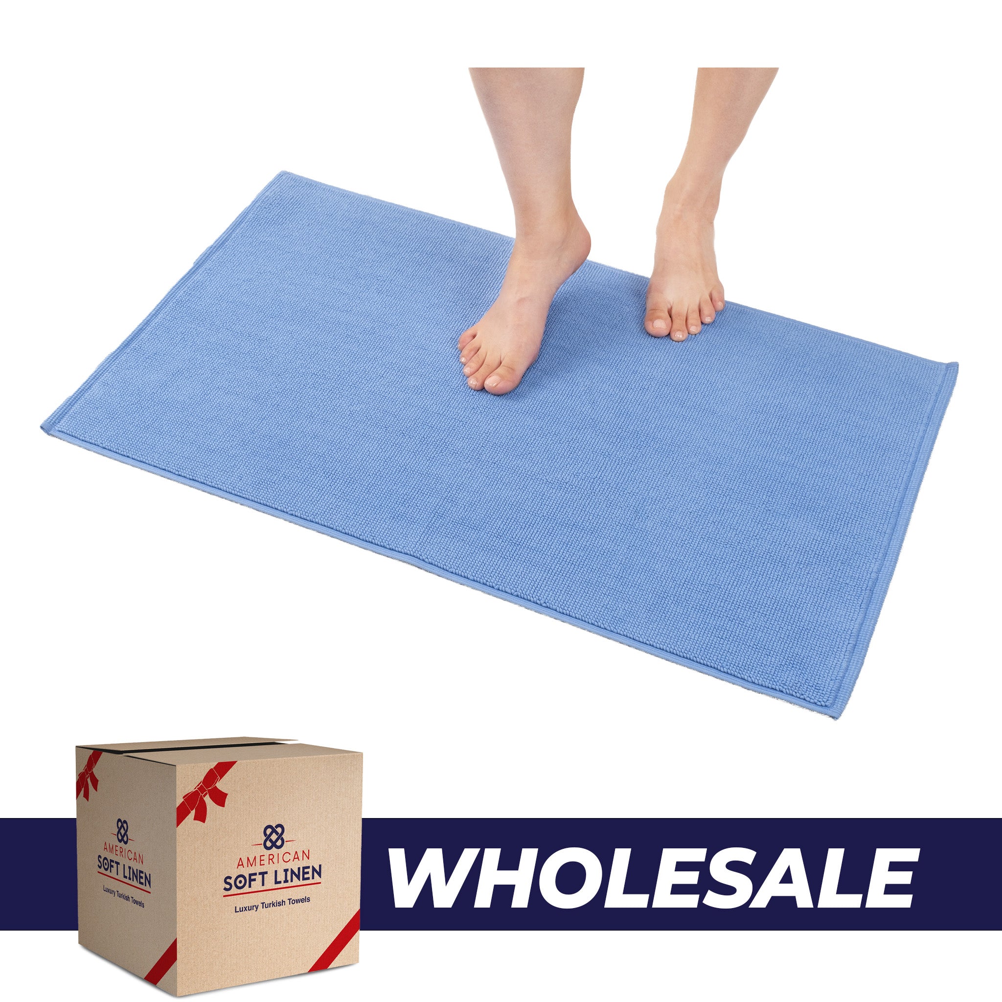 American Soft Linen Non-slip 20x34 100% Cotton Bath Rug Wholesale sky-blue-0