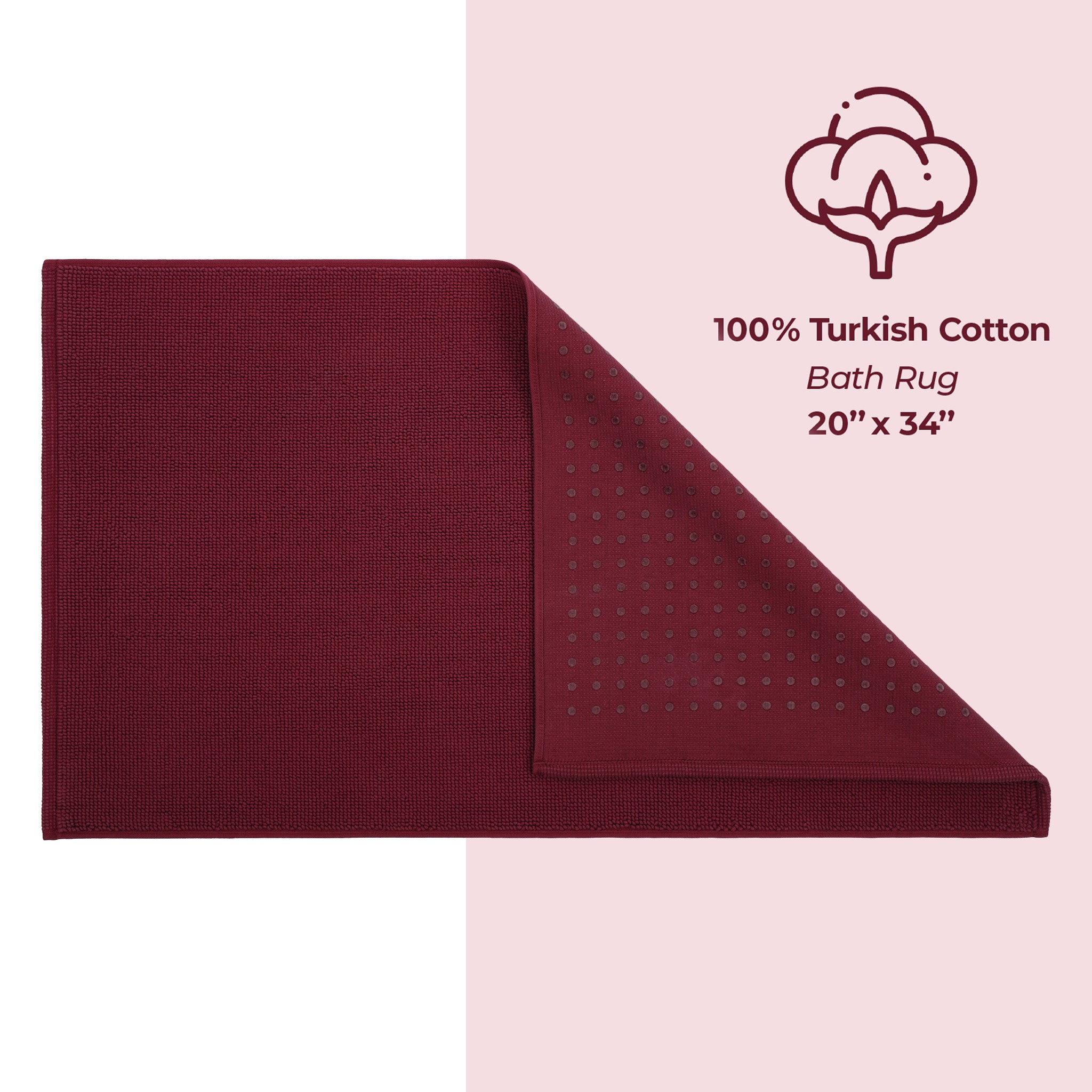 American Soft Linen Non-slip 20x34 100% Cotton Bath Rug bordeaux-red-4