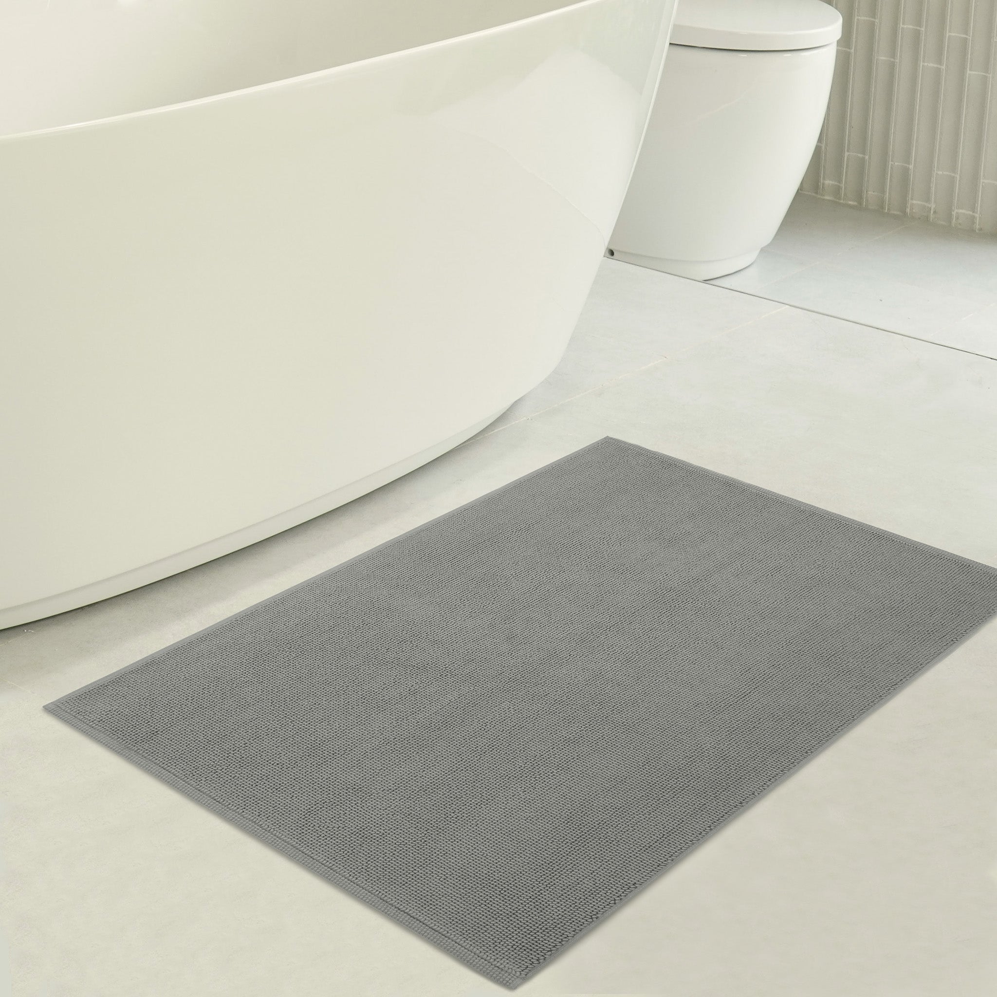 American Soft Linen, Non Slip Bath Rug, 100% Cotton 20x34 Inches, Soft Absorbent Bath Mat Rugs - Rockridge Gray