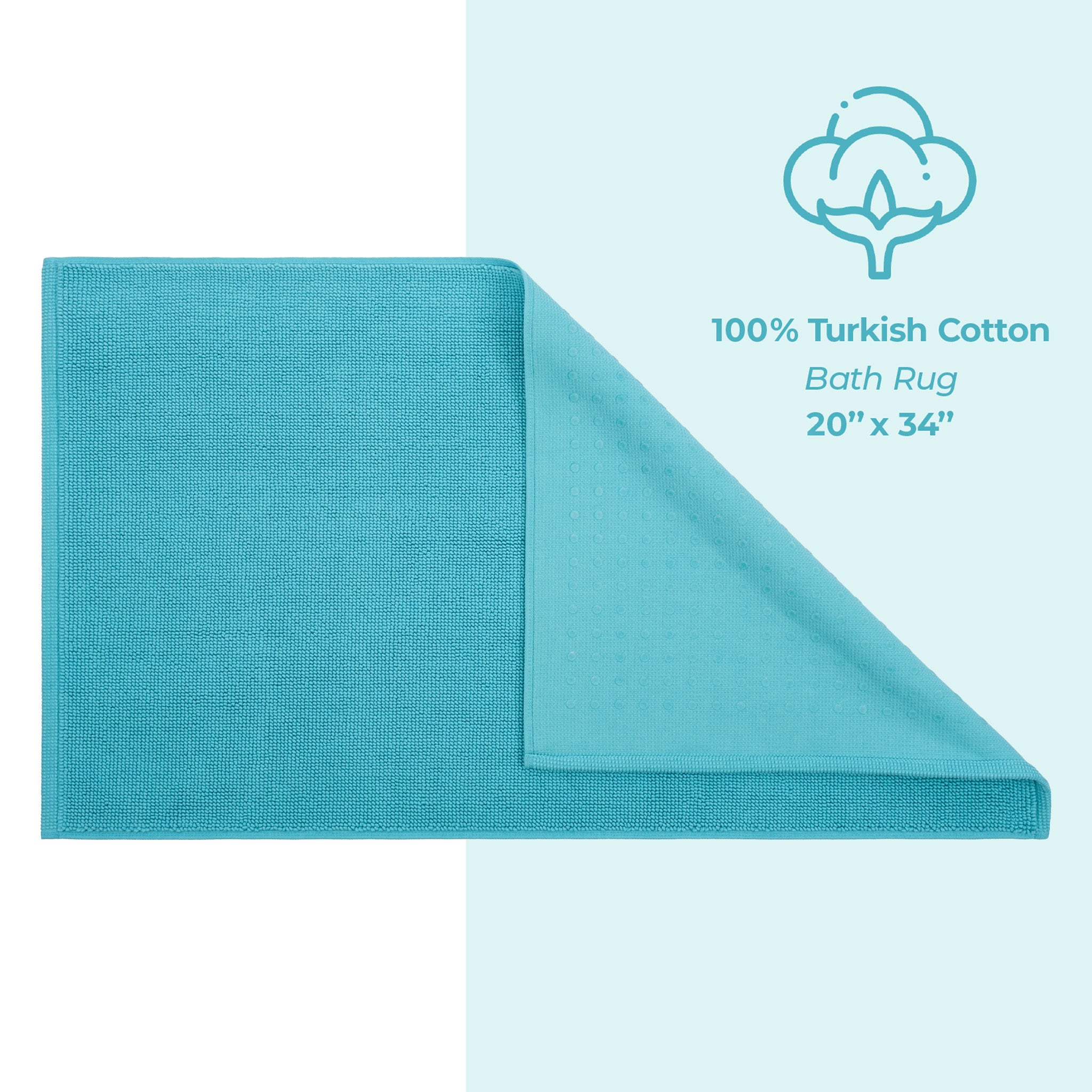 American Soft Linen Non-slip 20x34 100% Cotton Bath Rug turquoise-blue-4