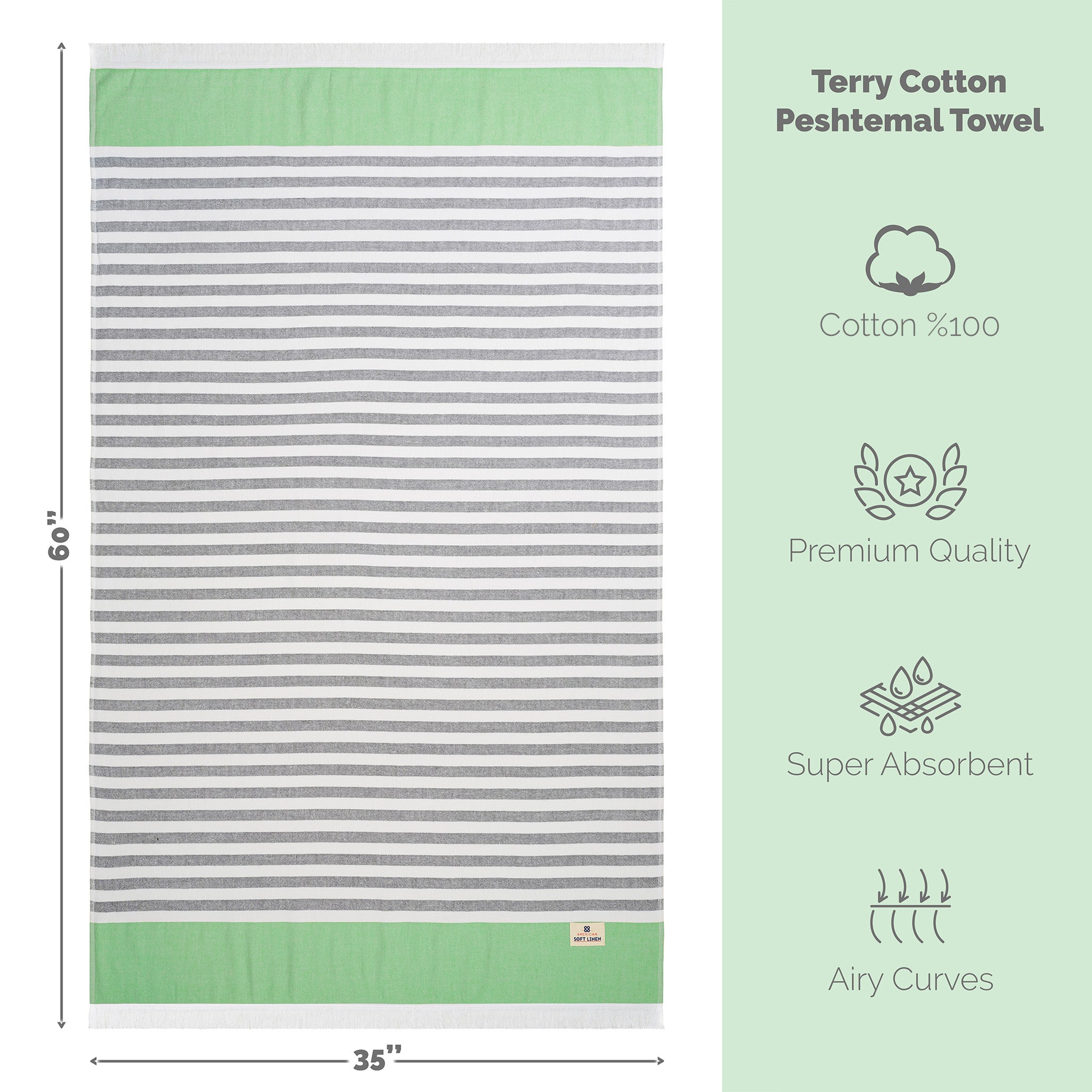 American Soft Linen 100% Turkish Cotton Peshtemal 44 set case pack -green-5