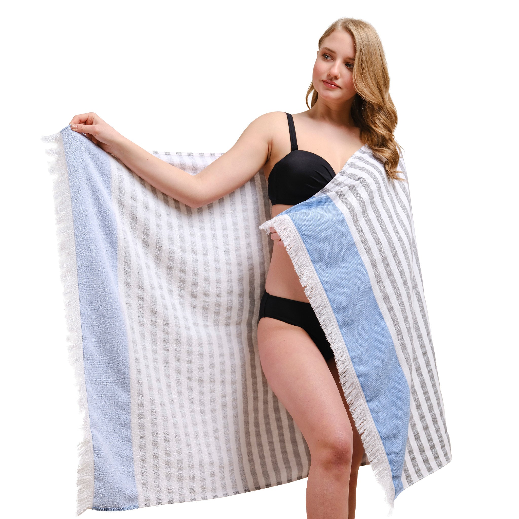 American Soft Linen Peshtemal Beach Towels, Turkish Terry 35x60 Inches - Rose