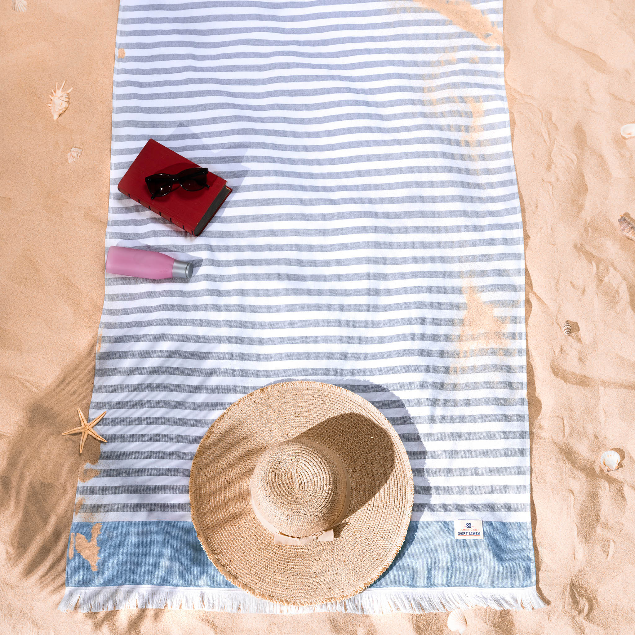 American Soft Linen, Peshtemal Beach Towel, 100% Cotton 35 in 60 in  Oversized Swim Towels, Soft Absorbent Light Weight Quick Dry Pool Towels,  Sky Blue
