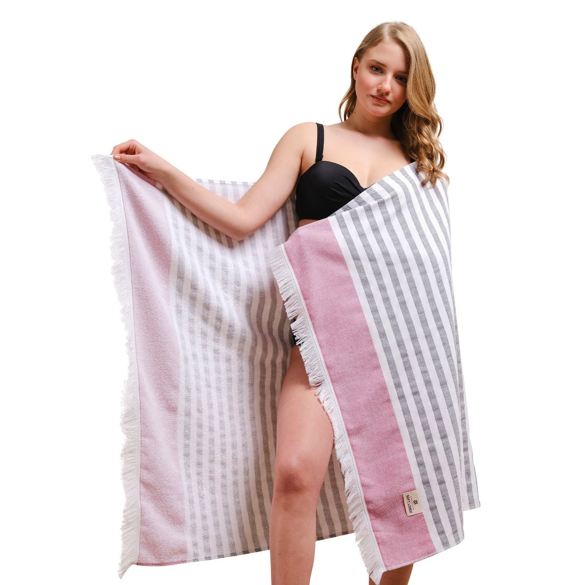 American Soft Linen Peshtemal Beach Towels, Turkish Terry 35x60 Inches - Brown