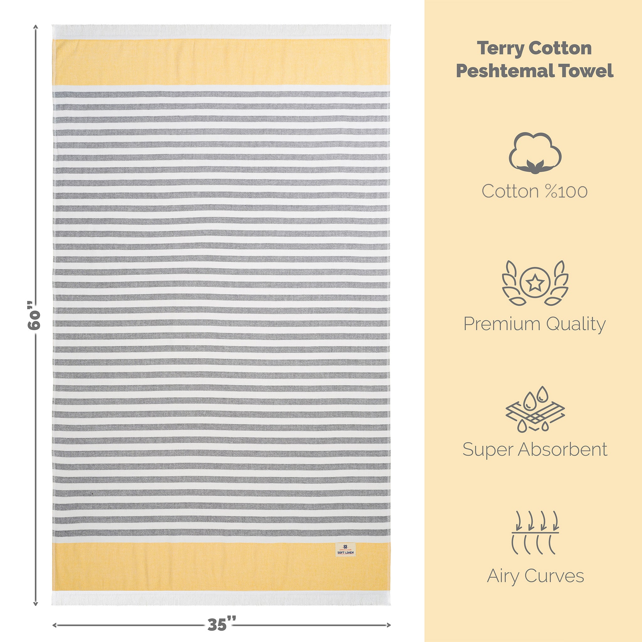 American Soft Linen 100% Turkish Cotton Peshtemal -yellow-5