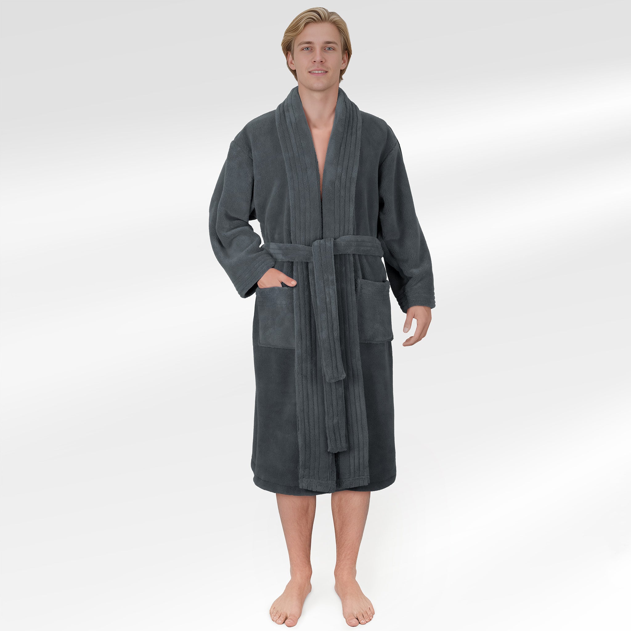 American Soft Linen Luxury Men’s Fleece Bathrobe – Ultra Soft, Warm & Lightweight Plush Robe