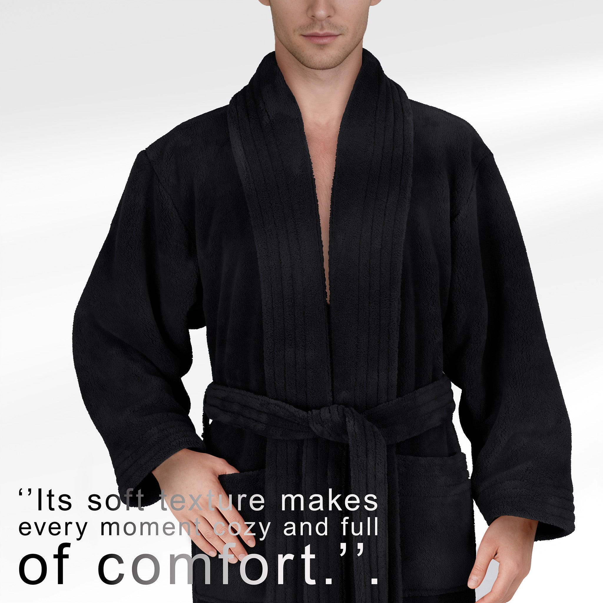 American Soft Linen Luxury Men’s Fleece Bathrobe – Ultra Soft, Warm & Lightweight Plush Robe