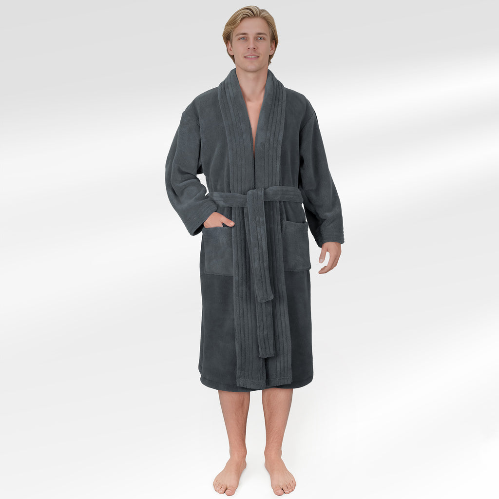 American Soft Linen Luxury Men’s Fleece Bathrobe – Ultra Soft, Warm & Lightweight Plush Robe