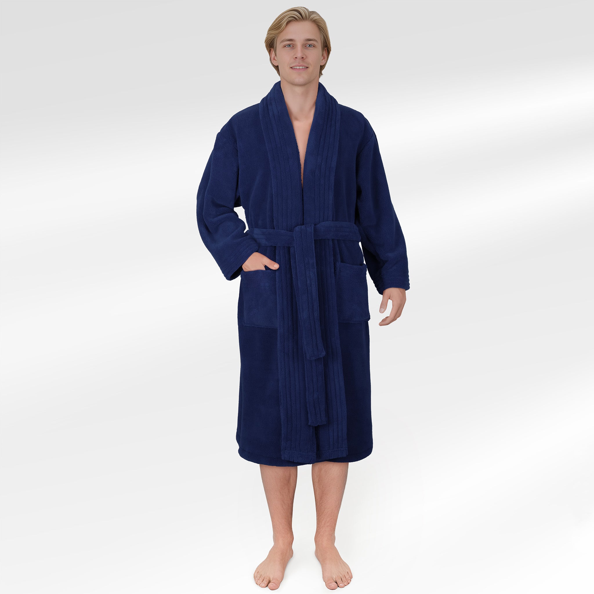 American Soft Linen Luxury Men’s Fleece Bathrobe – Ultra Soft, Warm & Lightweight Plush Robe