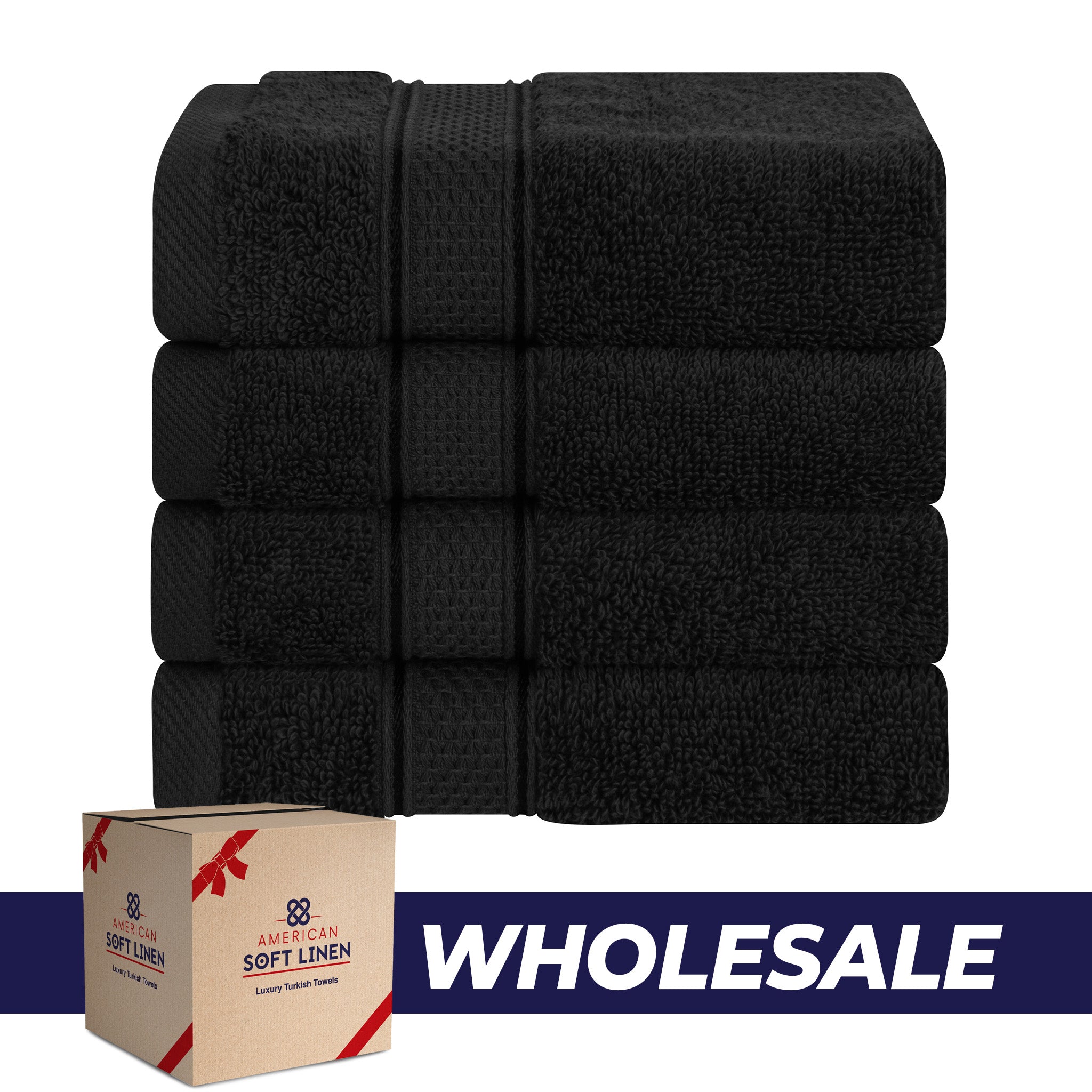 American Soft Linen, 100% Turkish Combed Cotton Luxury, Salem 4 Piece Washcloth Set - 60 Set Case Pack -black-0
