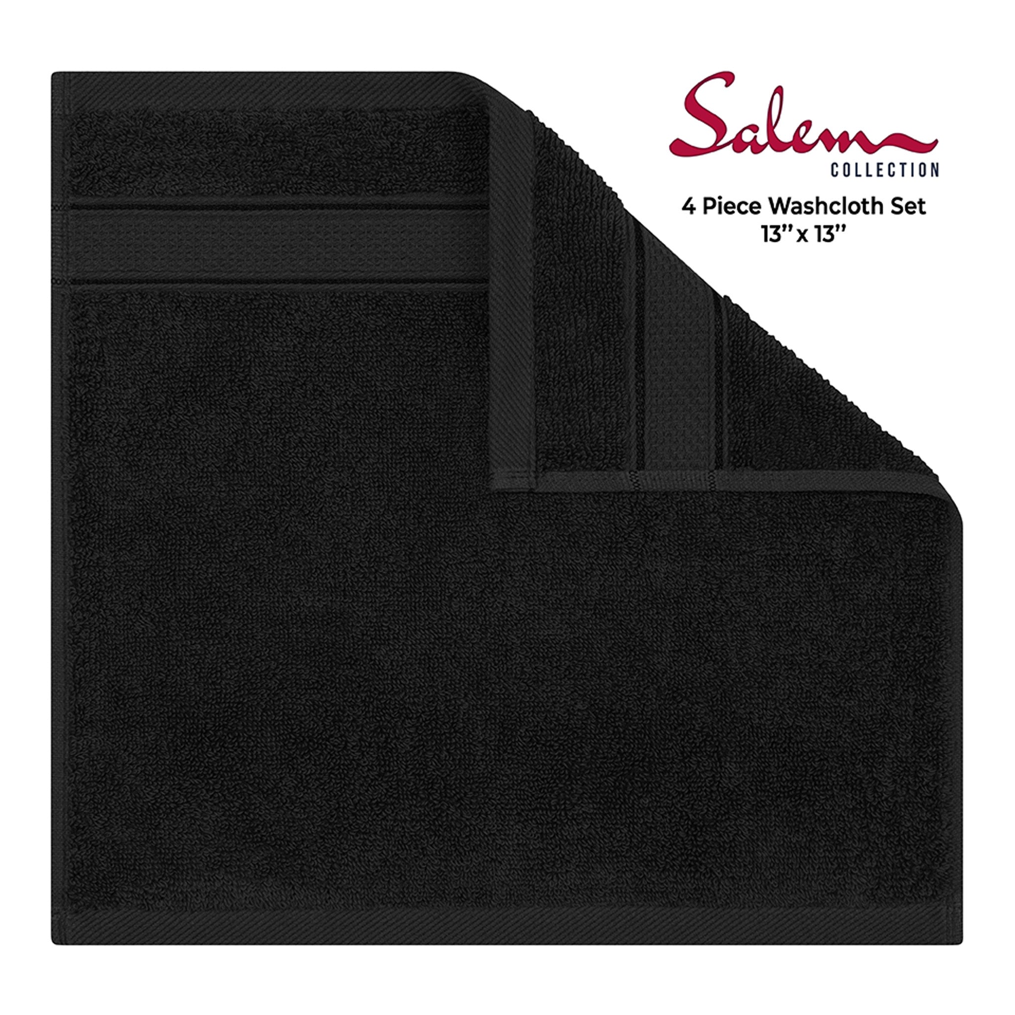 American Soft Linen, 100% Turkish Combed Cotton Luxury, Salem 4 Piece Washcloth Set - 60 Set Case Pack -black-3