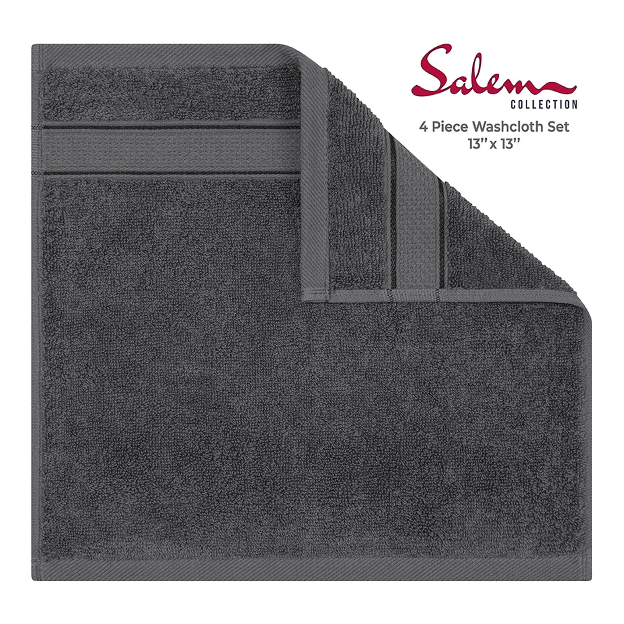 American Soft Linen, 100% Turkish Combed Cotton Luxury, Salem 4 Piece Washcloth Set - 60 Set Case Pack -gray-3