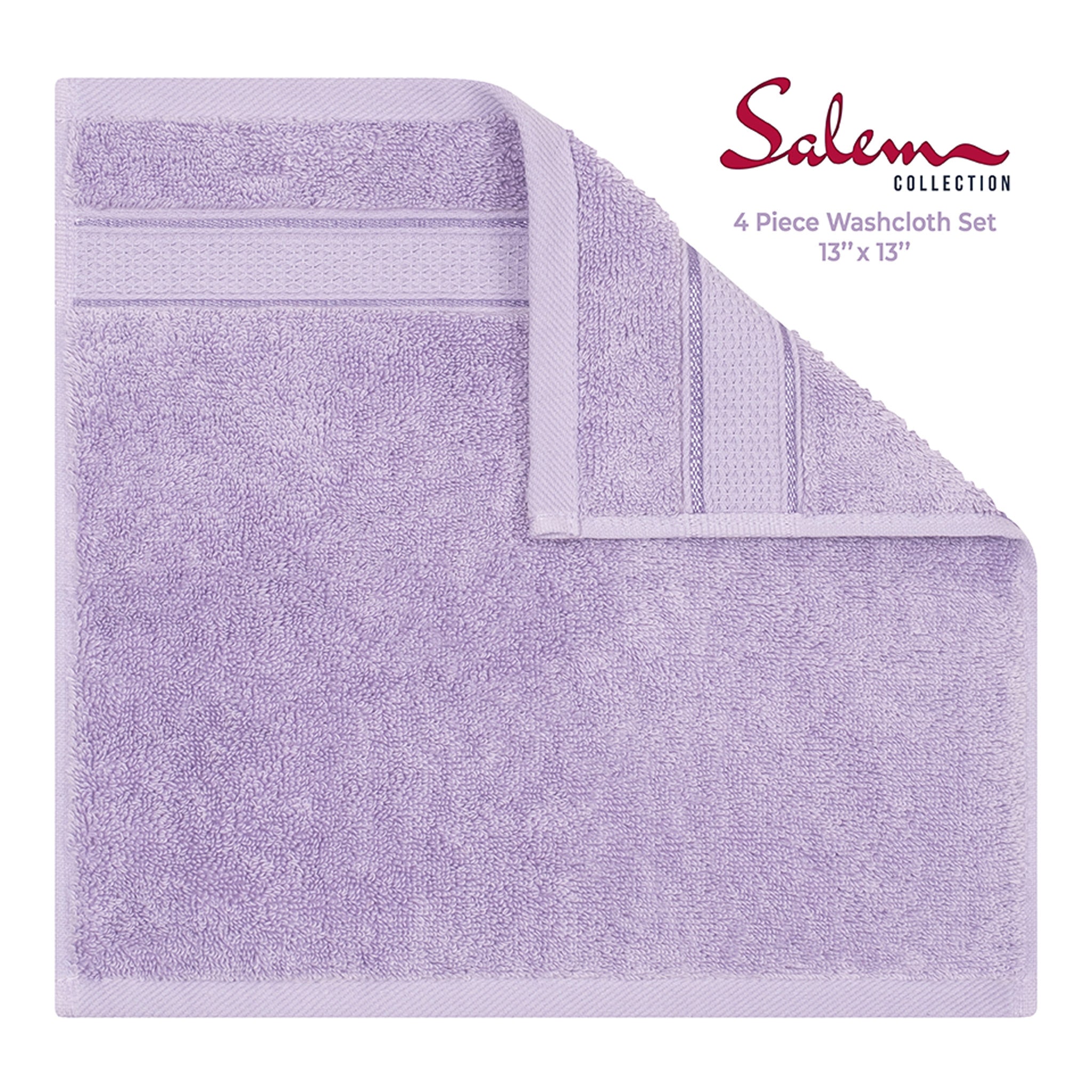 American Soft Linen, 100% Turkish Combed Cotton Luxury, Salem 4 Piece Washcloth Set - 60 Set Case Pack -lilac-3