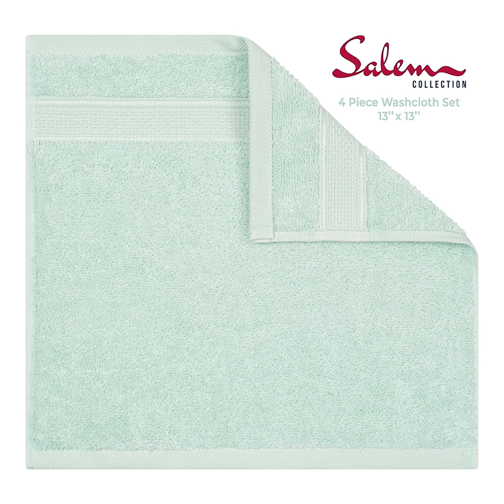 American Soft Linen, 100% Turkish Combed Cotton Luxury, Salem 4 Piece Washcloth Set - 60 Set Case Pack -mint-3