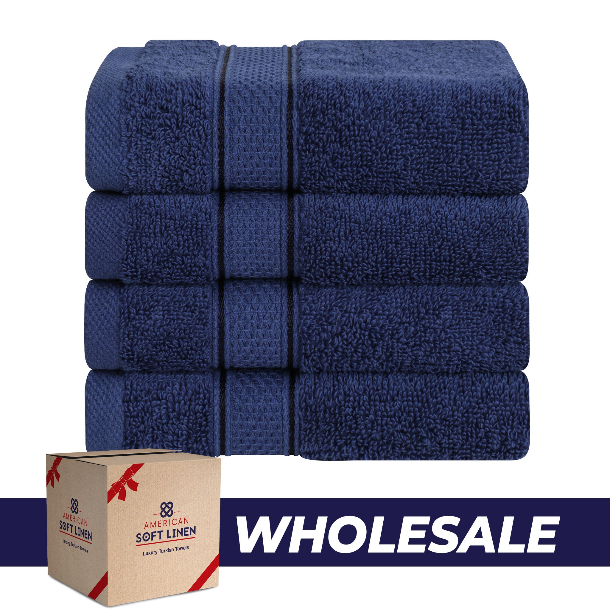American Soft Linen, 100% Turkish Combed Cotton Luxury, Salem 4 Piece Washcloth Set - 60 Set Case Pack -navy-blue-0