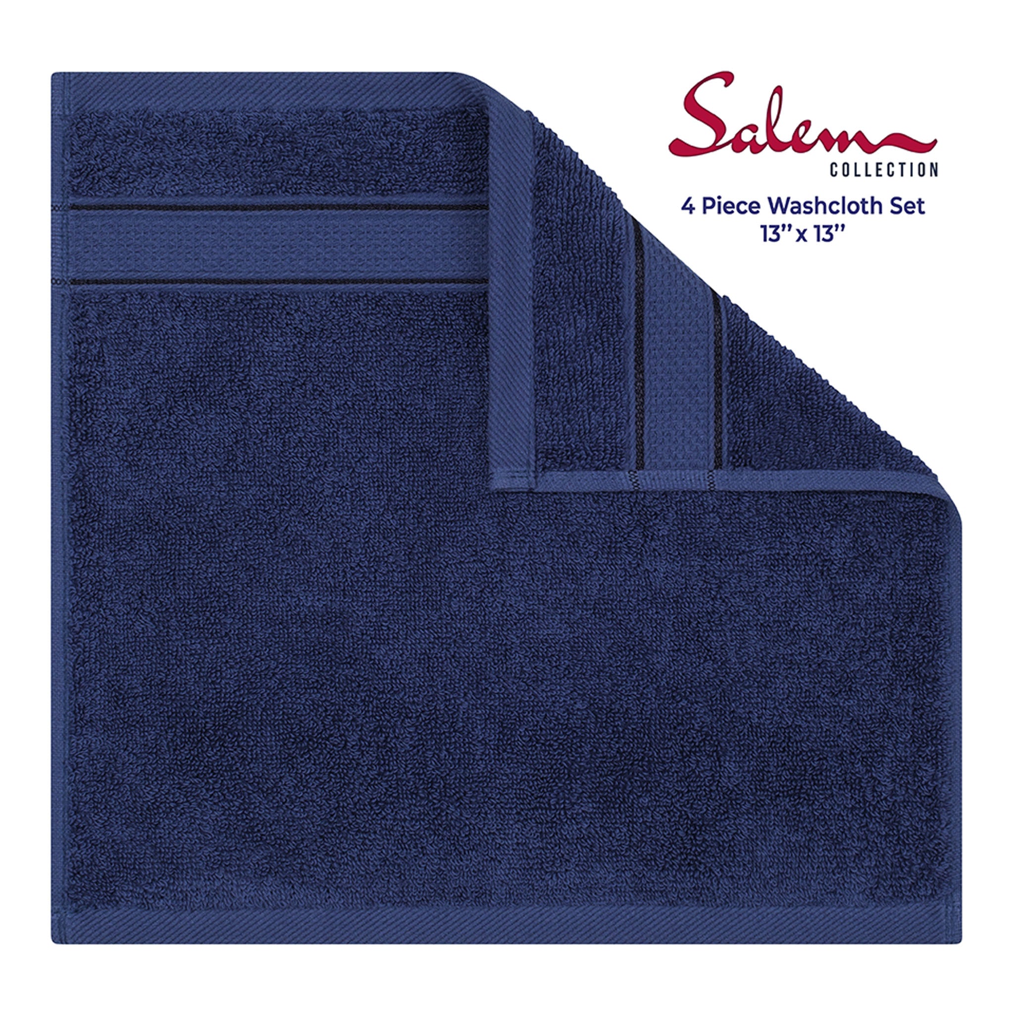 American Soft Linen, 100% Turkish Combed Cotton Luxury, Salem 4 Piece Washcloth Set - 60 Set Case Pack -navy-blue-3