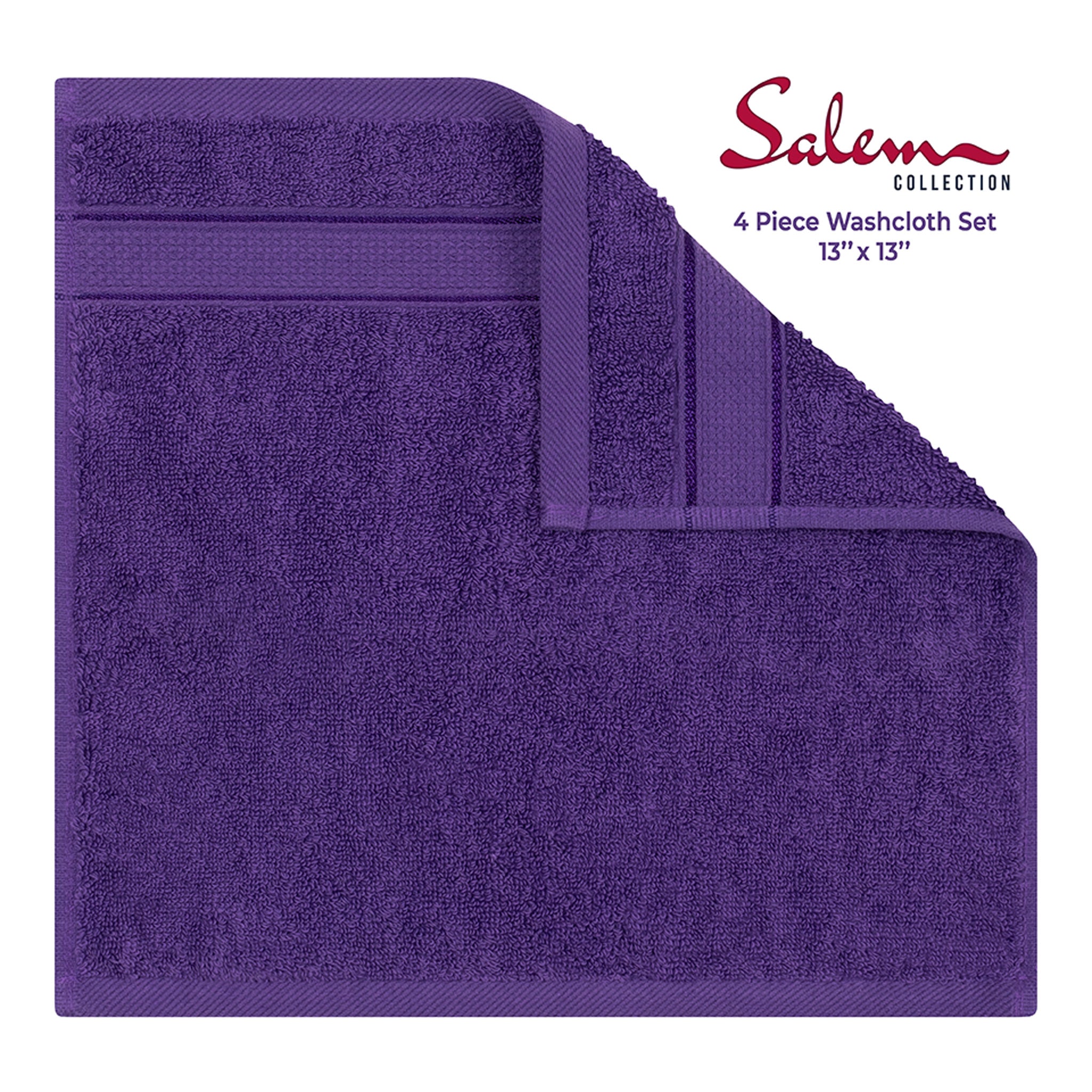 American Soft Linen, 100% Turkish Combed Cotton Luxury, Salem 4 Piece Washcloth Set - 60 Set Case Pack -purple-3
