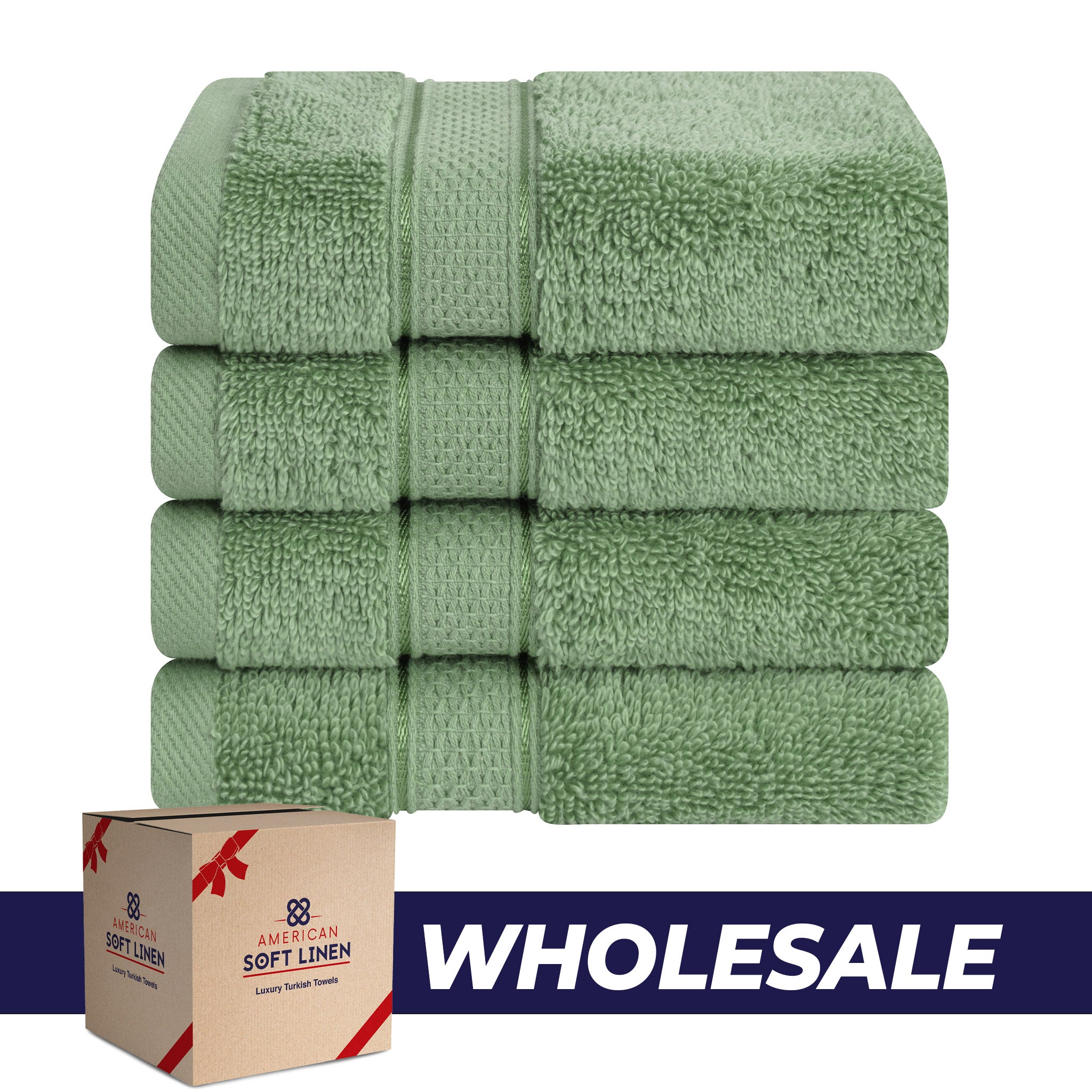 American Soft Linen, 100% Turkish Combed Cotton Luxury, Salem 4 Piece Washcloth Set - 60 Set Case Pack -sage-green-0