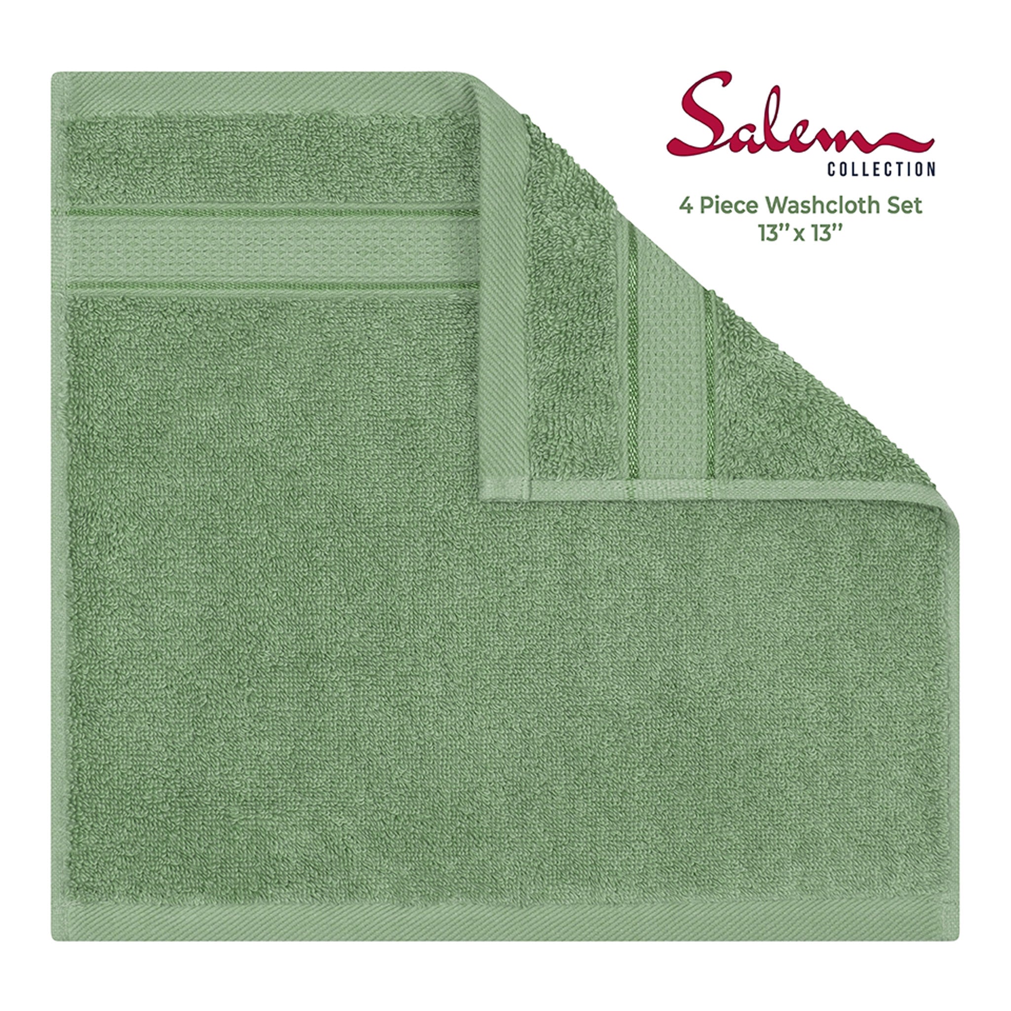 American Soft Linen, 100% Turkish Combed Cotton Luxury, Salem 4 Piece Washcloth Set - 60 Set Case Pack -sage-green-3
